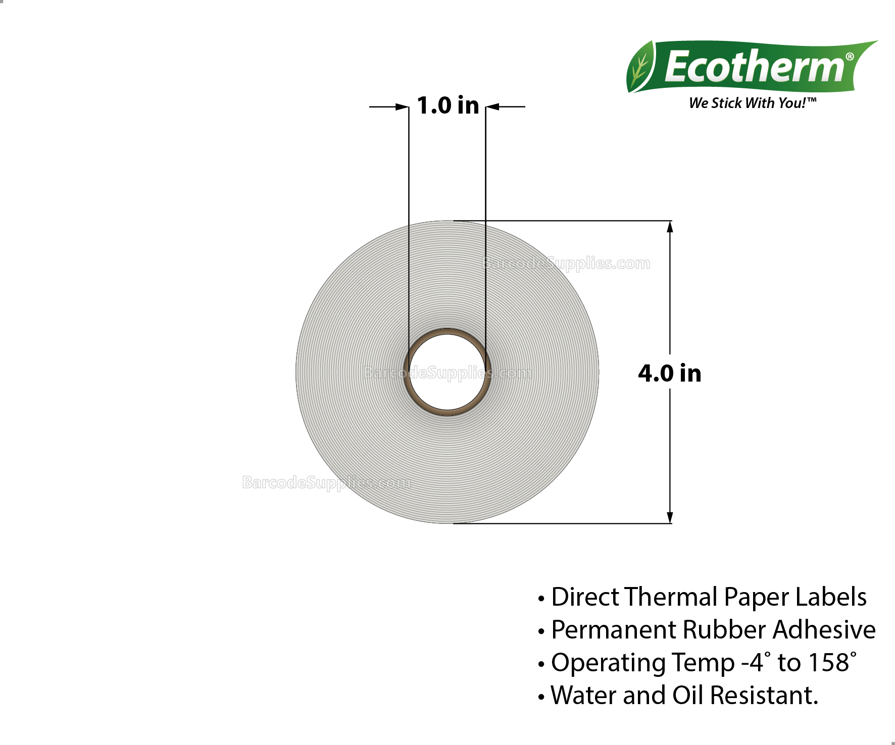 3.5 x 1 Direct Thermal White Labels With Rubber Adhesive - Perforated - 1340 Labels Per Roll - Carton Of 4 Rolls - 5360 Labels Total - MPN: ECOTHERM14124-4