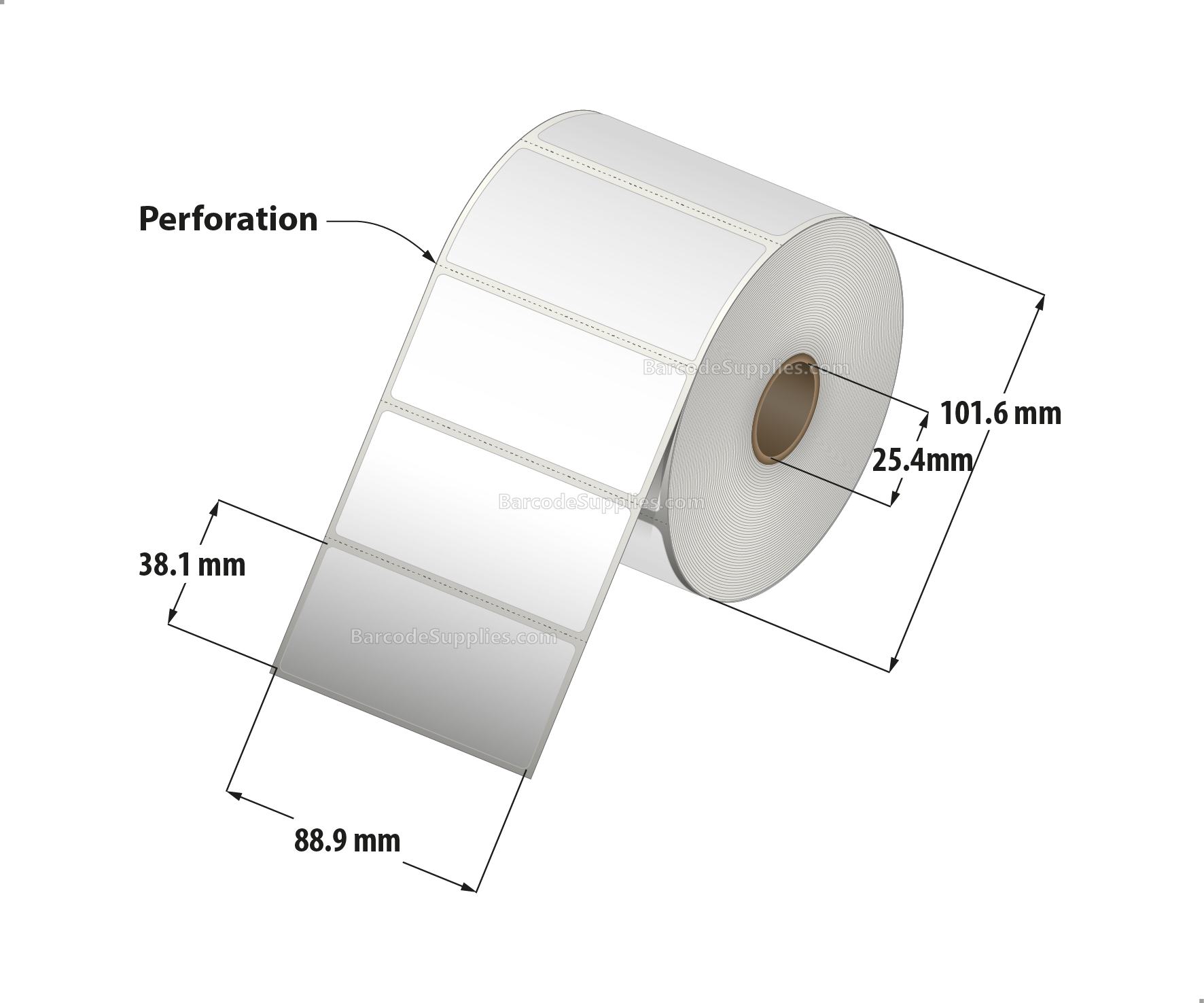 3.5 x 1.5 Direct Thermal White Labels With Acrylic Adhesive - Perforated - 960 Labels Per Roll - Carton Of 12 Rolls - 11520 Labels Total - MPN: RD-35-15-960-1