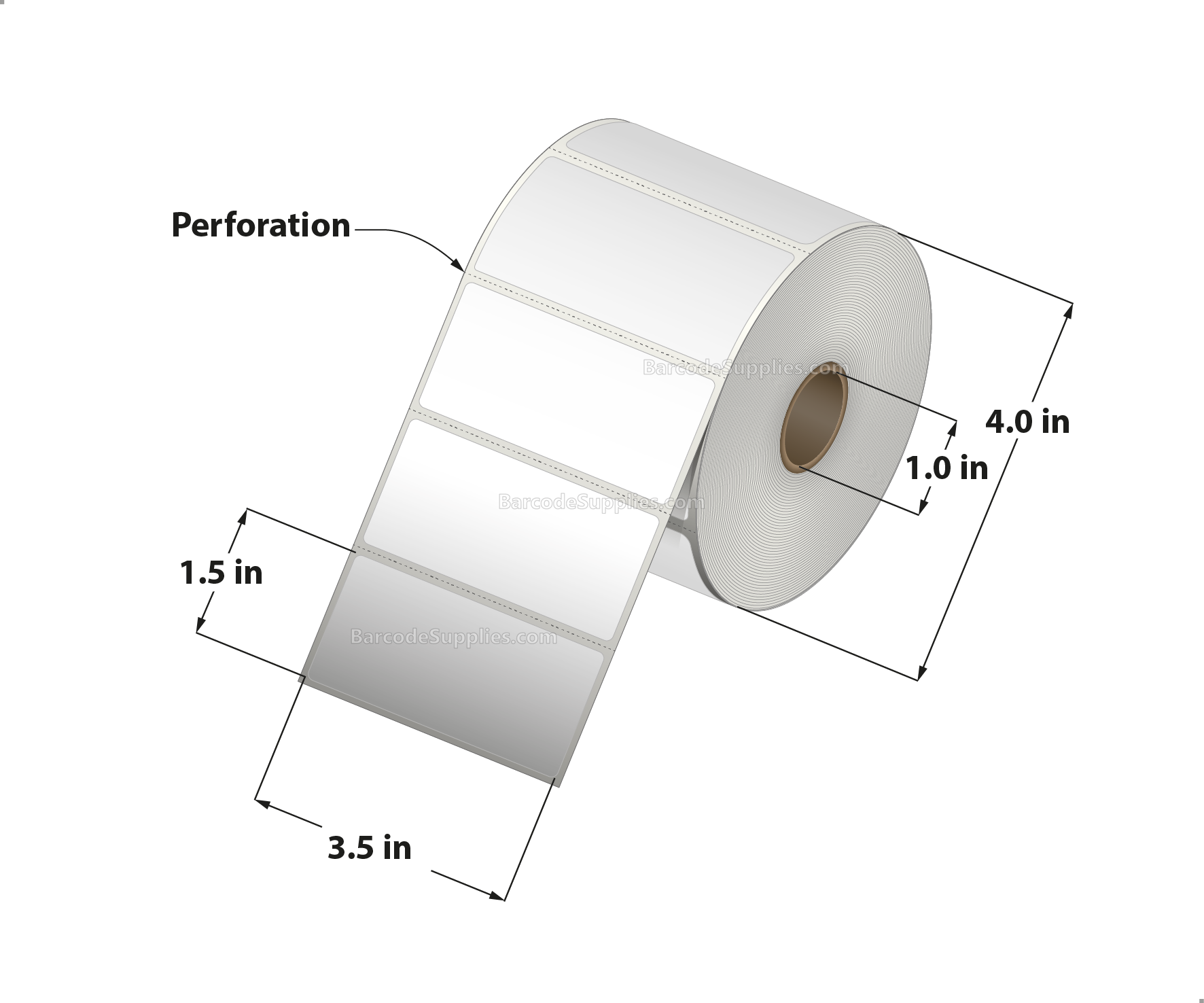 3.5 x 1.5 Direct Thermal White Labels With Acrylic Adhesive - Perforated - 960 Labels Per Roll - Carton Of 12 Rolls - 11520 Labels Total - MPN: RD-35-15-960-1