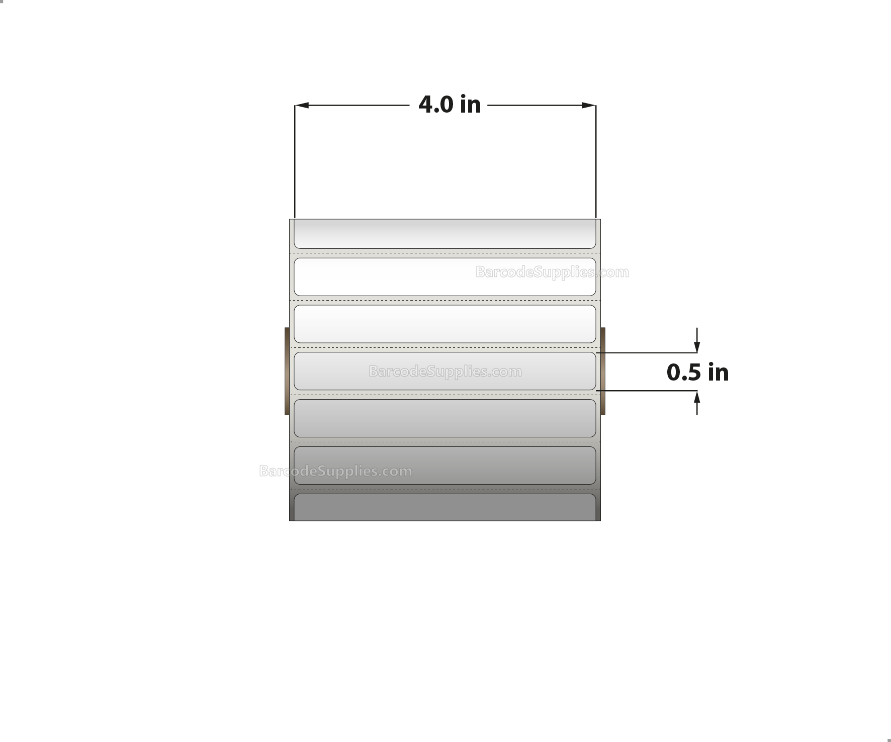 4 x 0.5 Direct Thermal White Labels With Acrylic Adhesive - Perforated - 2450 Labels Per Roll - Carton Of 12 Rolls - 29400 Labels Total - MPN: RD-4-05-2450-1