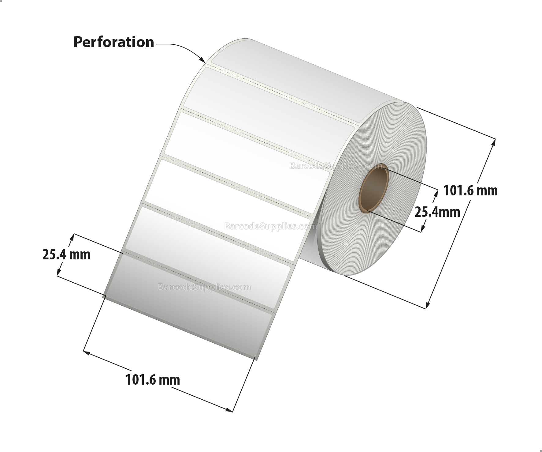 4 x 1 Thermal Transfer White Labels With Rubber Adhesive - Perforated - 1310 Labels Per Roll - Carton Of 12 Rolls - 15720 Labels Total - MPN: RTT4-400100-1P
