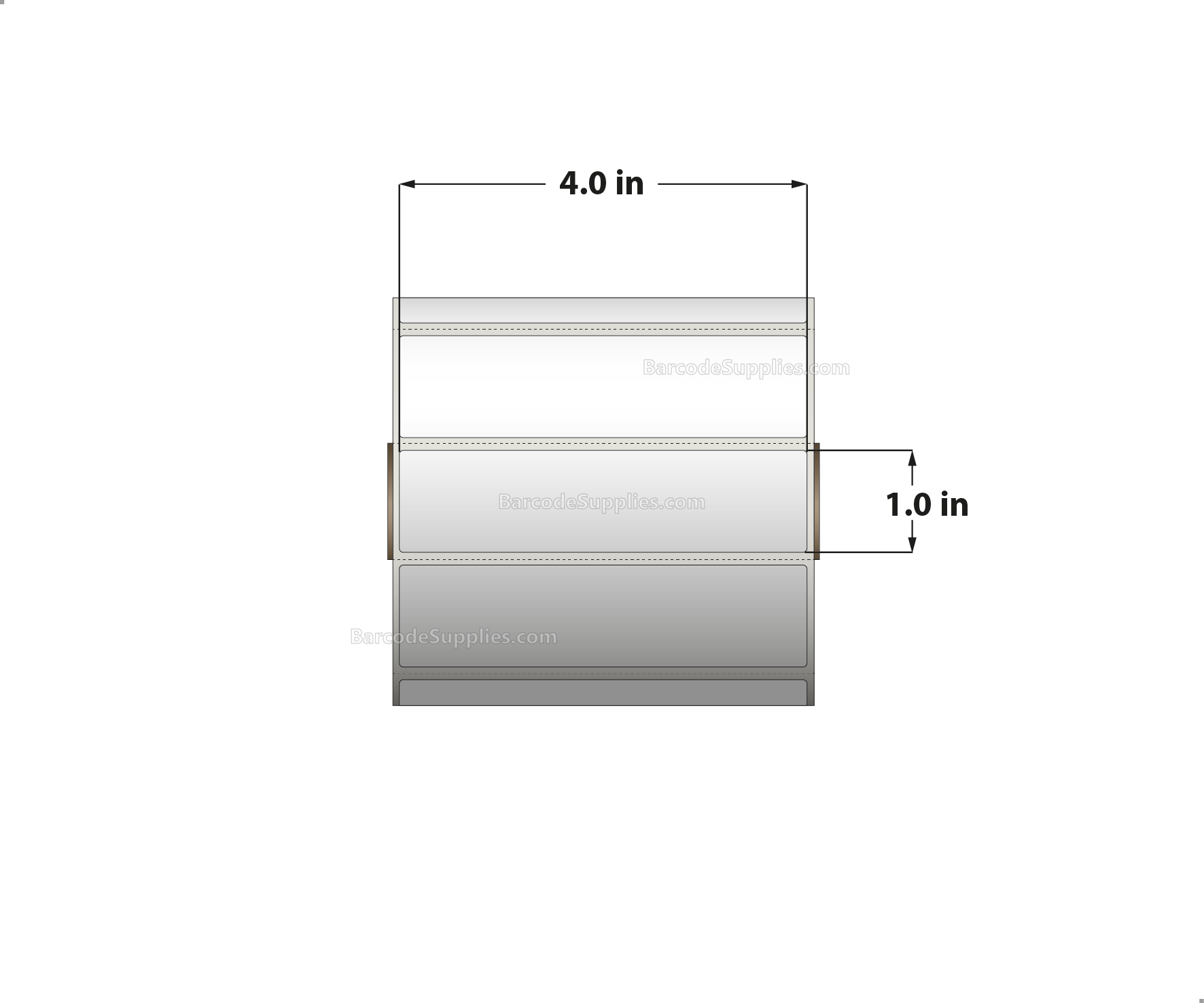 4 x 1 Direct Thermal White Labels With Rubber Adhesive - Perforated - 1310 Labels Per Roll - Carton Of 12 Rolls - 15720 Labels Total - MPN: RDT4-400100-1P