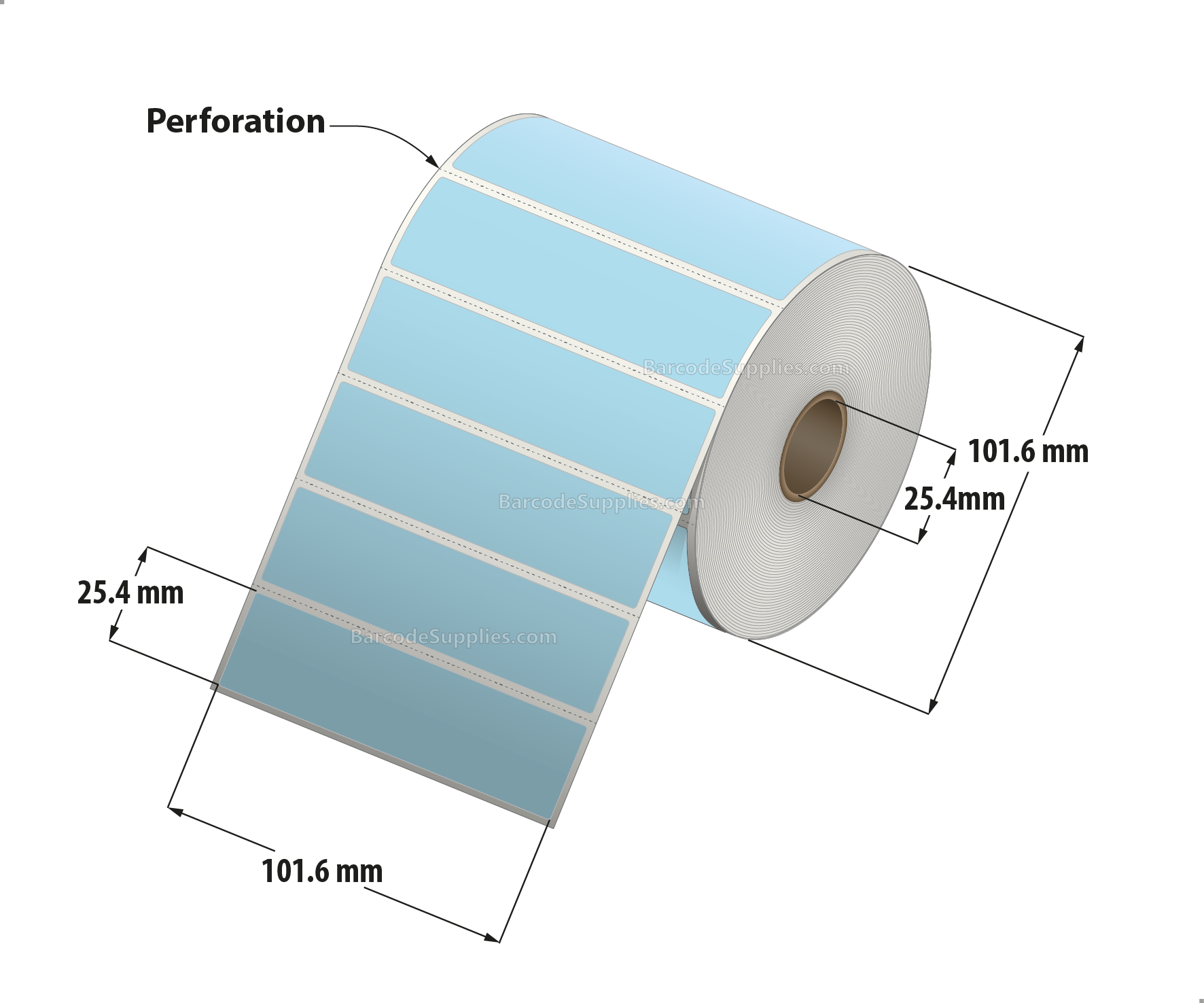 4 x 1 Direct Thermal Blue Labels With Acrylic Adhesive - Perforated - 1375 Labels Per Roll - Carton Of 12 Rolls - 16500 Labels Total - MPN: RD-4-1-1375-BL