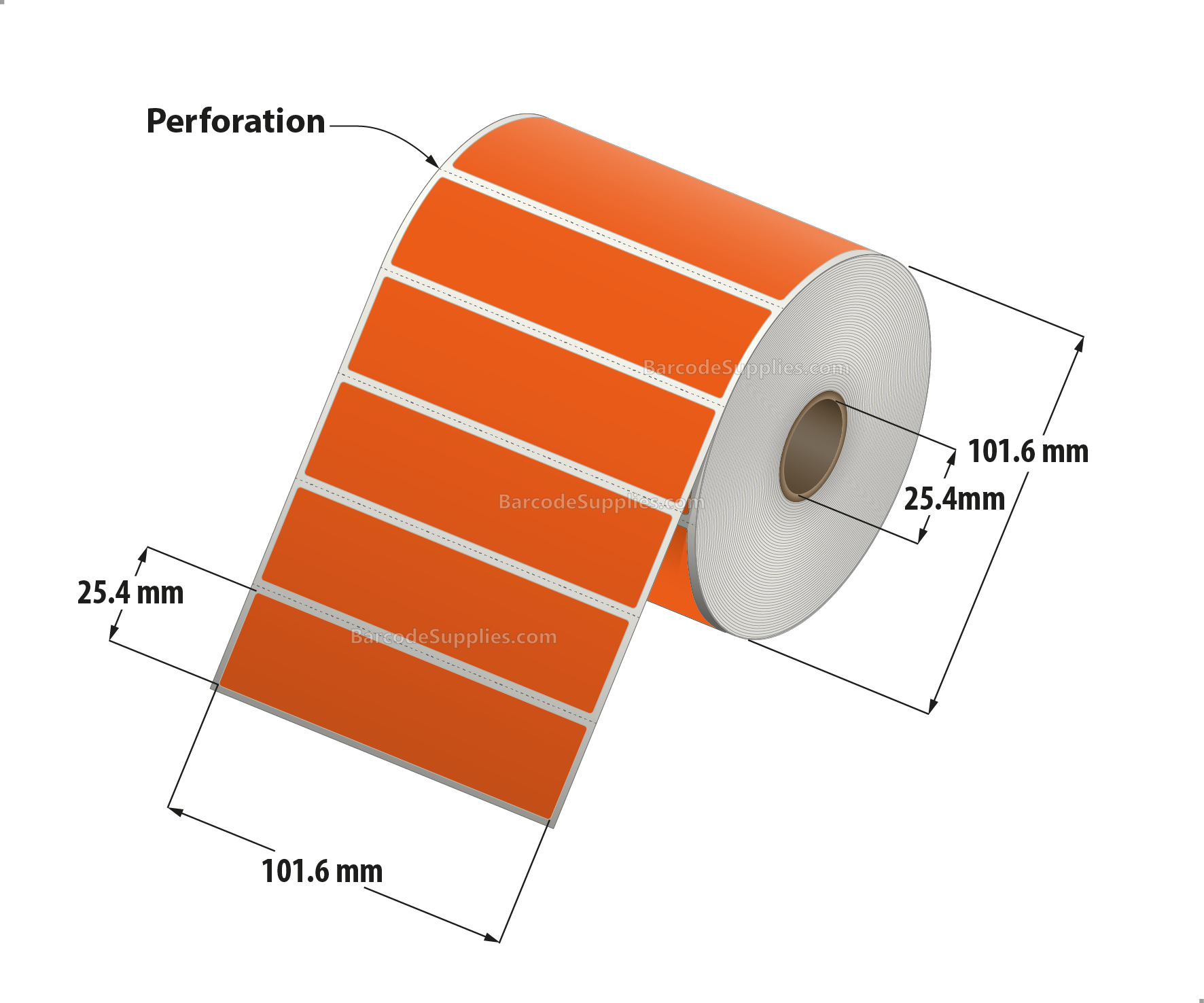 4 x 1 Direct Thermal Orange Labels With Acrylic Adhesive - Perforated - 1375 Labels Per Roll - Carton Of 12 Rolls - 16500 Labels Total - MPN: RD-4-1-1375-OR