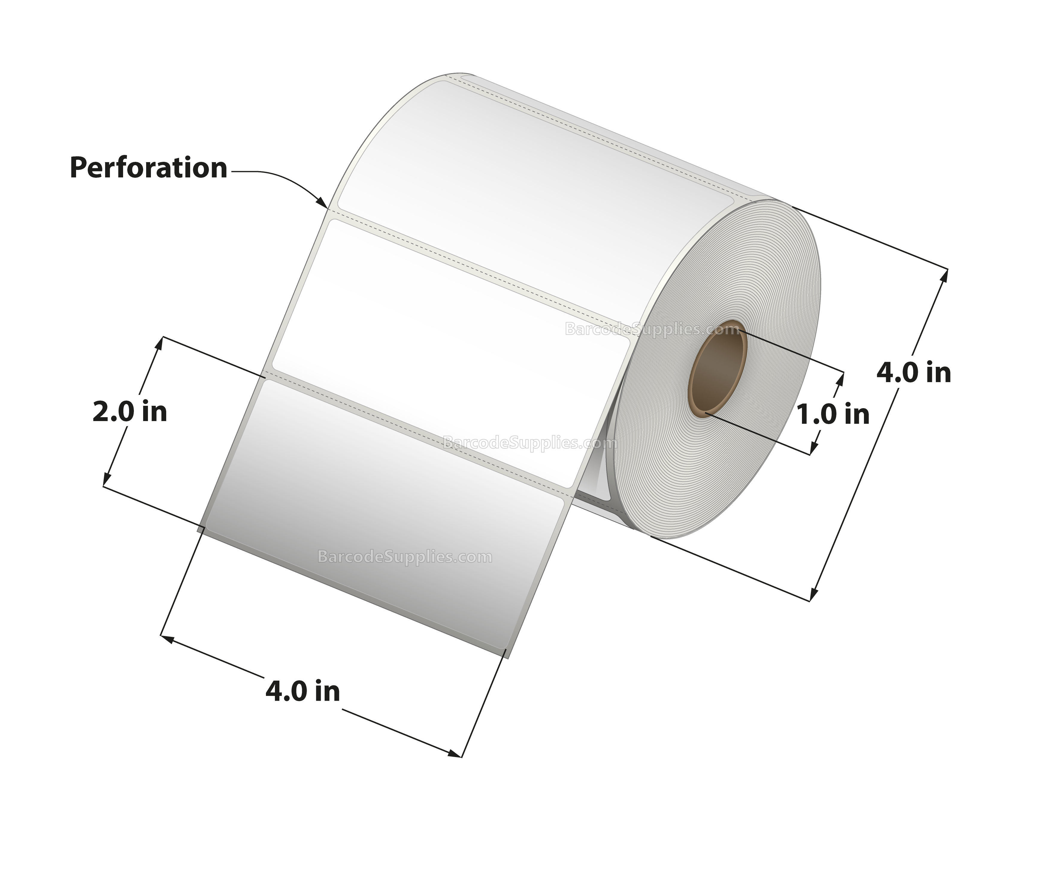 4 x 2 Direct Thermal White Labels With Acrylic Adhesive - Perforated - 735 Labels Per Roll - Carton Of 12 Rolls - 8820 Labels Total - MPN: RD-4-2-735-1 - BarcodeSource, Inc.