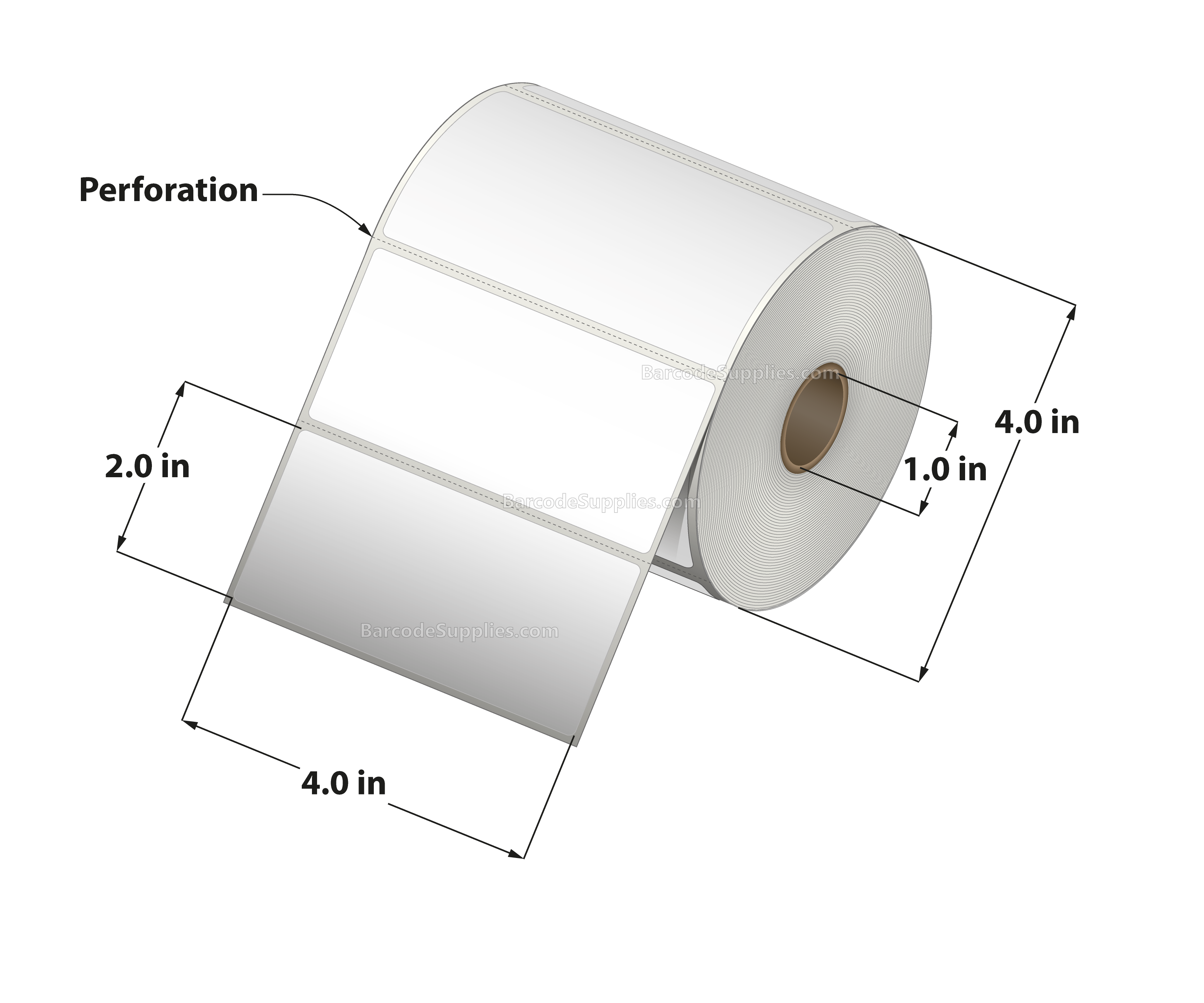 4 x 2 Direct Thermal White Labels With Acrylic Adhesive - Perforated - 735 Labels Per Roll - Carton Of 12 Rolls - 8820 Labels Total - MPN: RDE-4-2-735-1 - BarcodeSource, Inc.