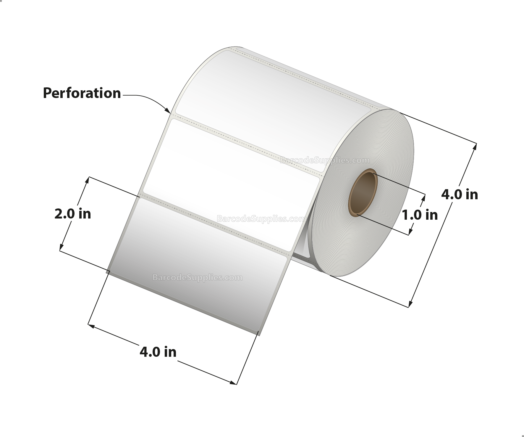 4 x 2 Thermal Transfer White Labels With Permanent Acrylic Adhesive - Perforated - 730 Labels Per Roll - Carton Of 4 Rolls - 2920 Labels Total - MPN: TH42-14PTT
