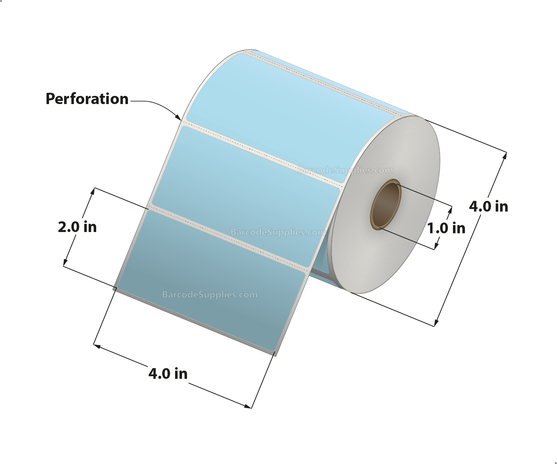 4 x 2 Direct Thermal Blue Labels With Acrylic Adhesive - Perforated - 735 Labels Per Roll - Carton Of 12 Rolls - 8820 Labels Total - MPN: RD-4-2-735-BL