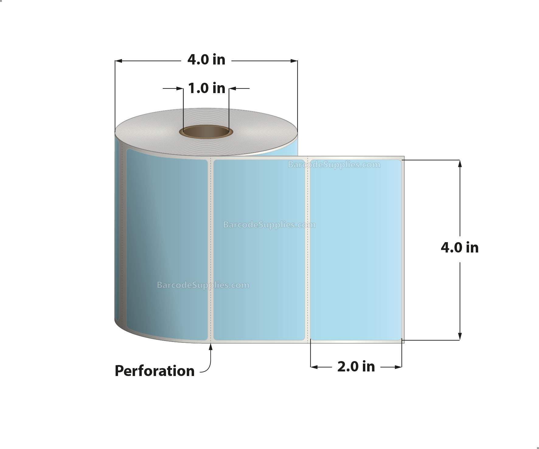 4 x 2 Direct Thermal Blue Labels With Acrylic Adhesive - Perforated - 735 Labels Per Roll - Carton Of 12 Rolls - 8820 Labels Total - MPN: RD-4-2-735-BL