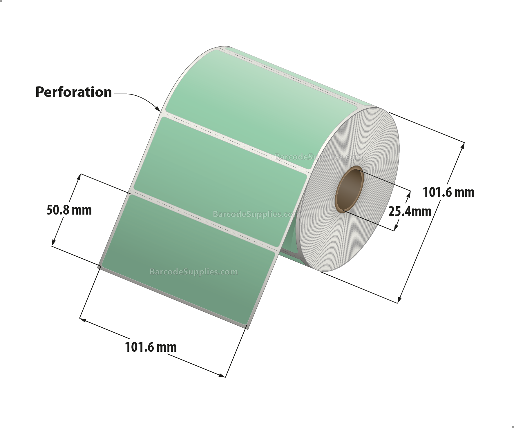 4 x 2 Direct Thermal Green Labels With Acrylic Adhesive - Perforated - 735 Labels Per Roll - Carton Of 12 Rolls - 8820 Labels Total - MPN: RD-4-2-735-GR