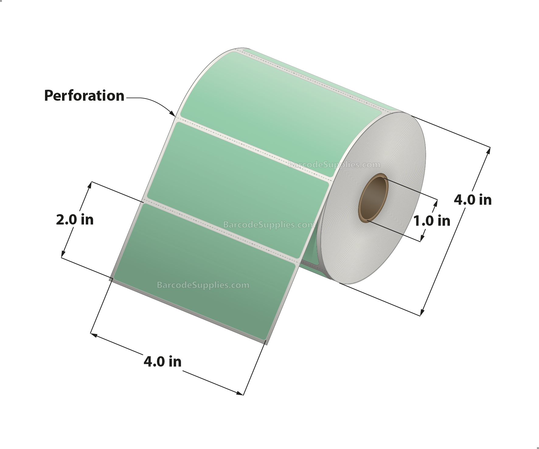 4 x 2 Direct Thermal Green Labels With Acrylic Adhesive - Perforated - 735 Labels Per Roll - Carton Of 12 Rolls - 8820 Labels Total - MPN: RD-4-2-735-GR