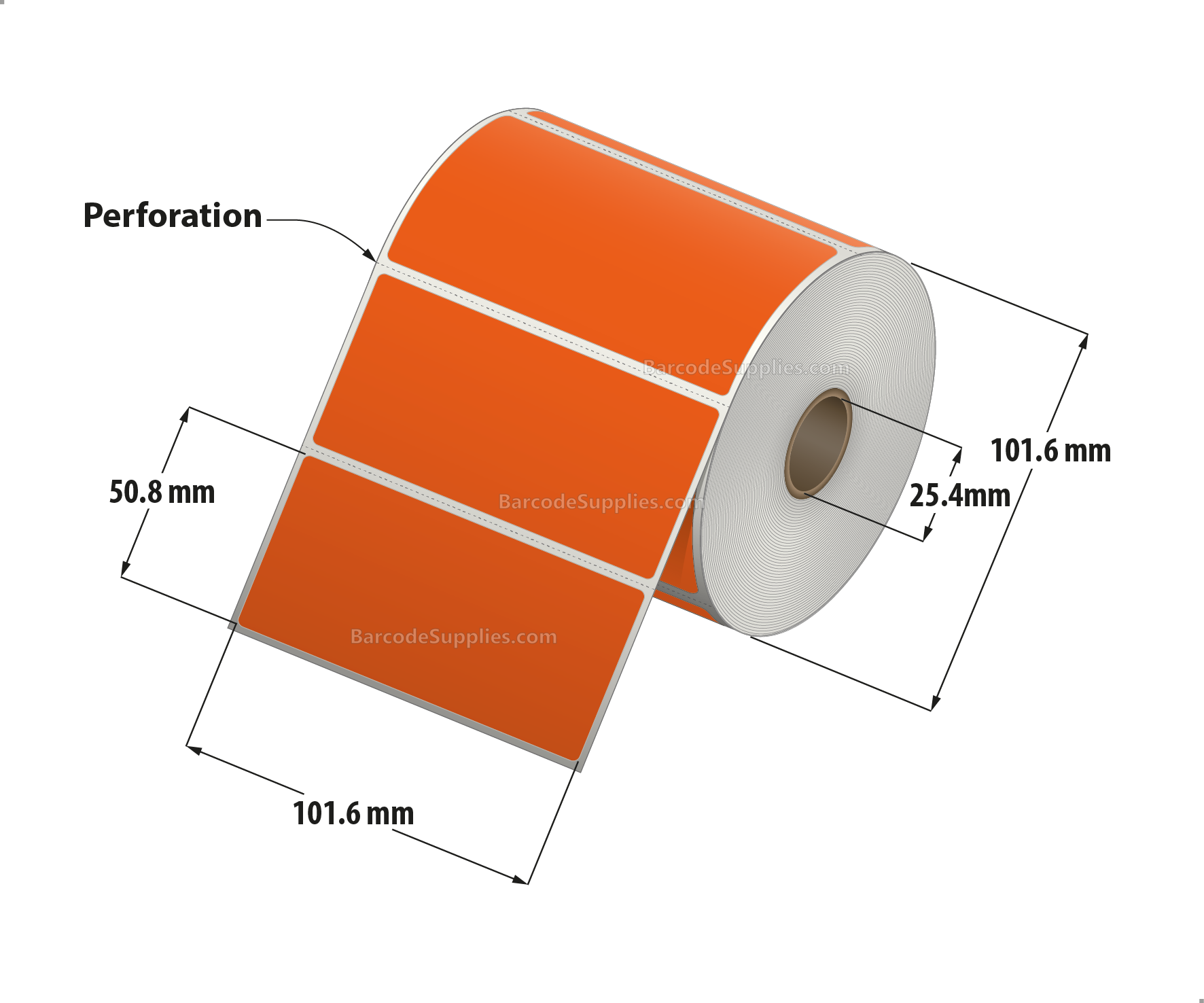 4 x 2 Direct Thermal Orange Labels With Acrylic Adhesive - Perforated - 735 Labels Per Roll - Carton Of 12 Rolls - 8820 Labels Total - MPN: RD-4-2-735-OR