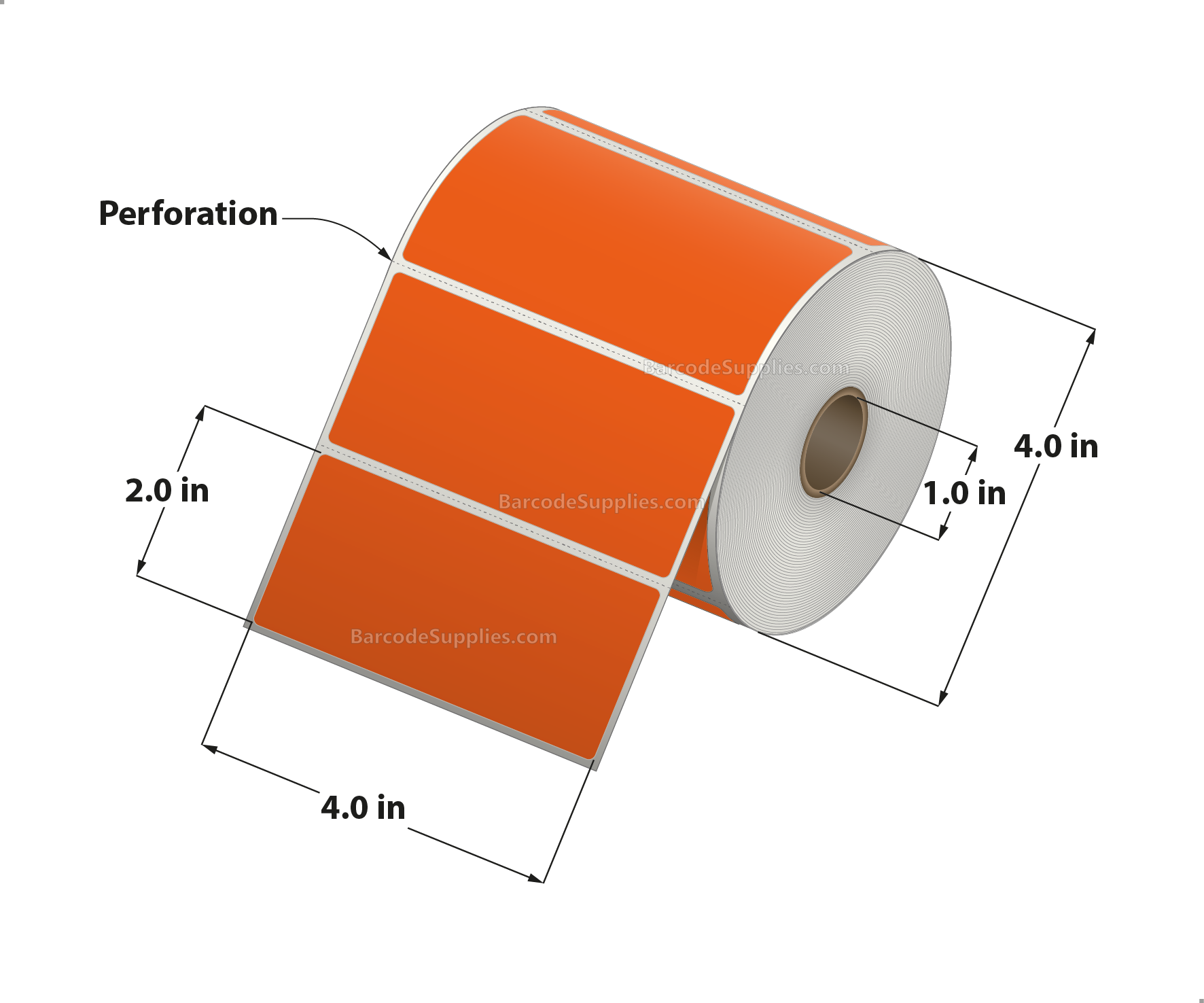 4 x 2 Direct Thermal Orange Labels With Acrylic Adhesive - Perforated - 735 Labels Per Roll - Carton Of 12 Rolls - 8820 Labels Total - MPN: RD-4-2-735-OR