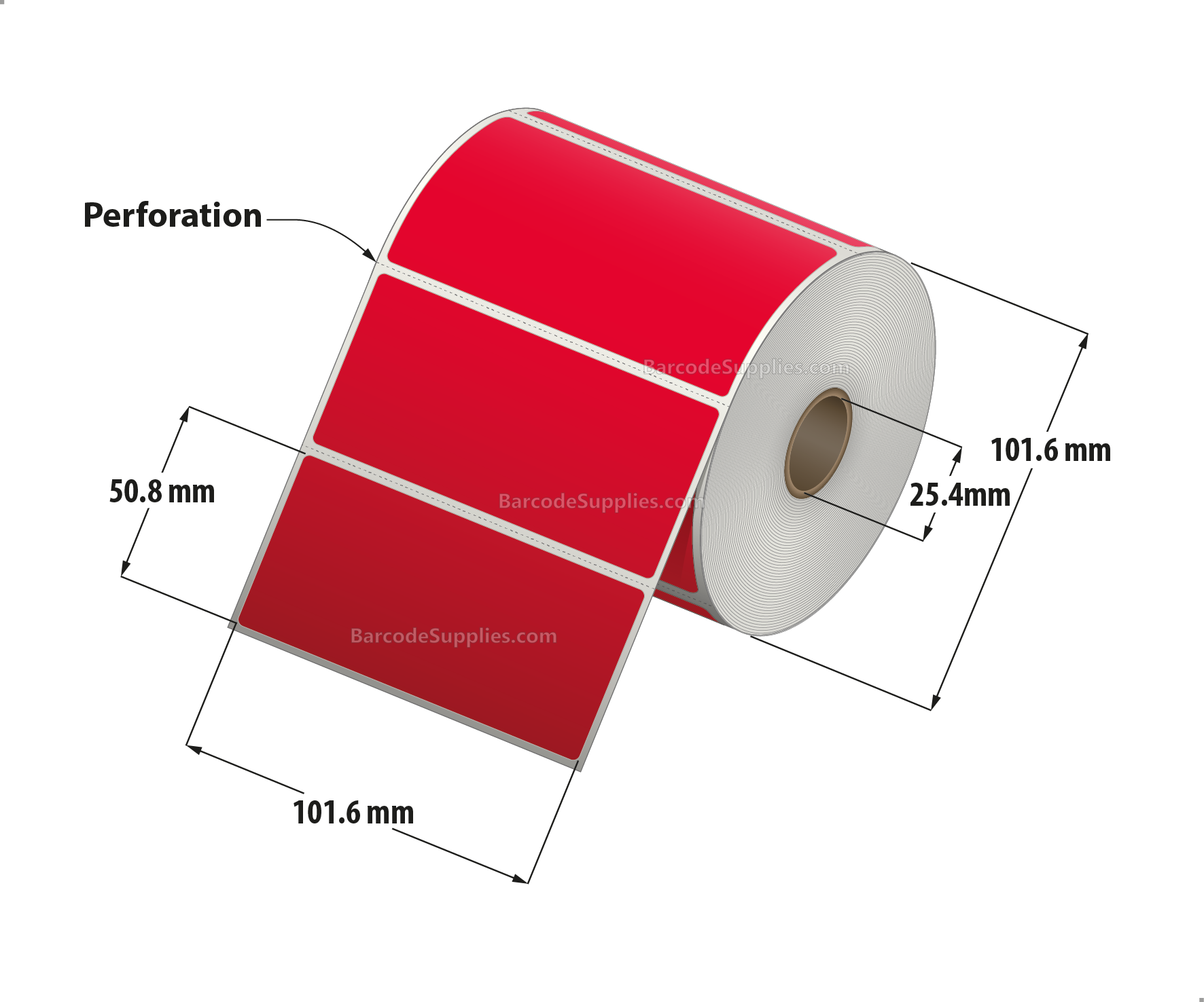 4 x 2 Direct Thermal Red Labels With Acrylic Adhesive - Perforated - 735 Labels Per Roll - Carton Of 12 Rolls - 8820 Labels Total - MPN: RD-4-2-735-RD