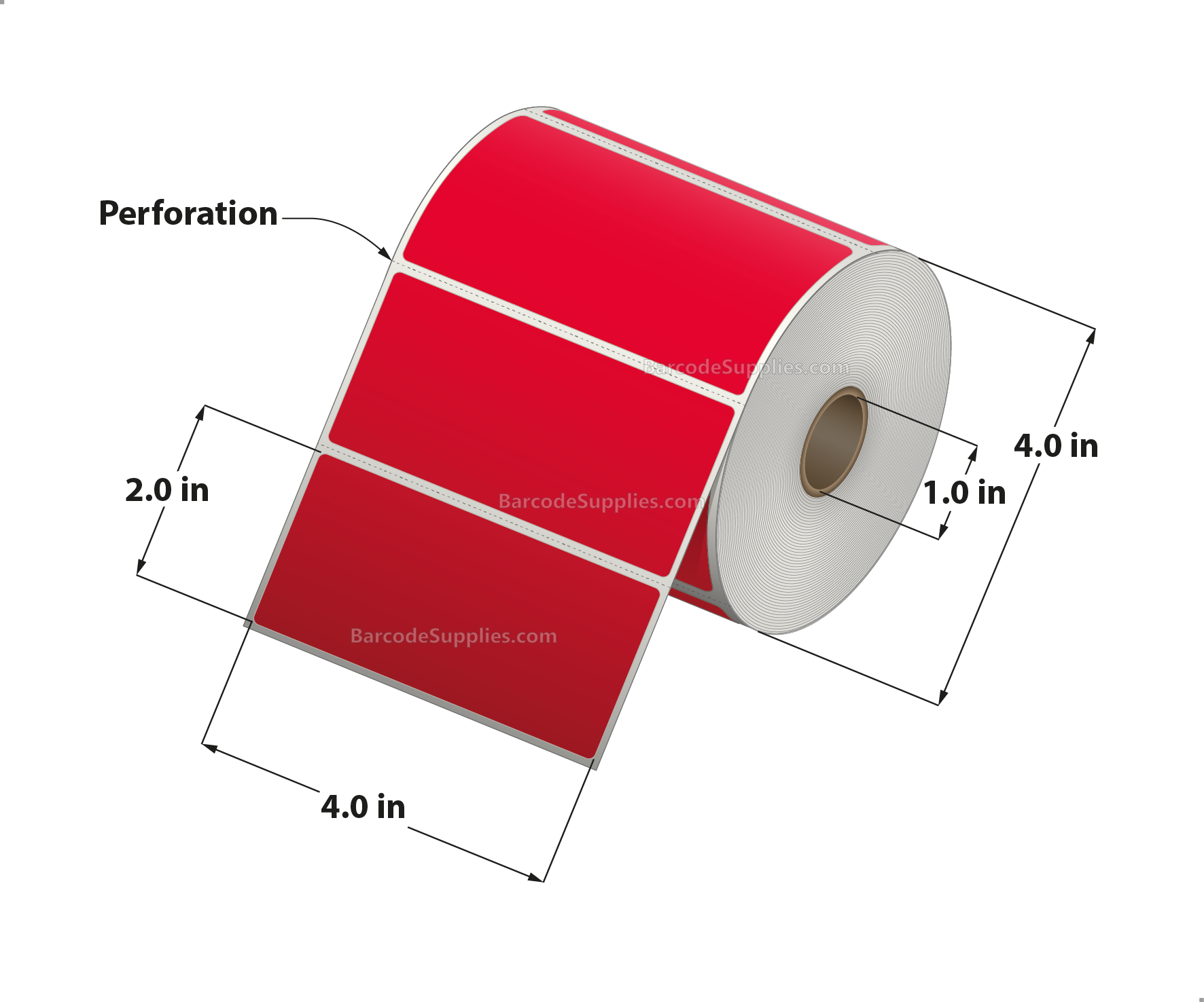 4 x 2 Direct Thermal Red Labels With Acrylic Adhesive - Perforated - 735 Labels Per Roll - Carton Of 12 Rolls - 8820 Labels Total - MPN: RD-4-2-735-RD