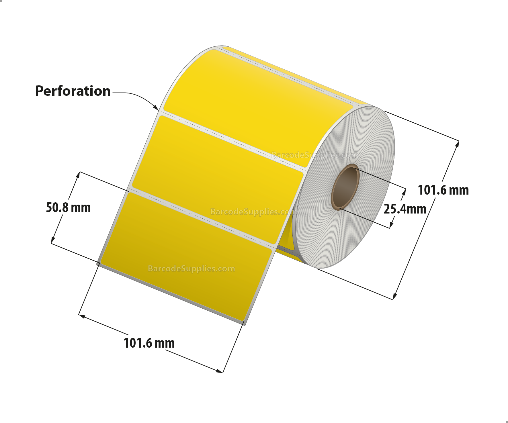 4 x 2 Direct Thermal Yellow Labels With Acrylic Adhesive - Perforated - 735 Labels Per Roll - Carton Of 12 Rolls - 8820 Labels Total - MPN: RD-4-2-735-YL