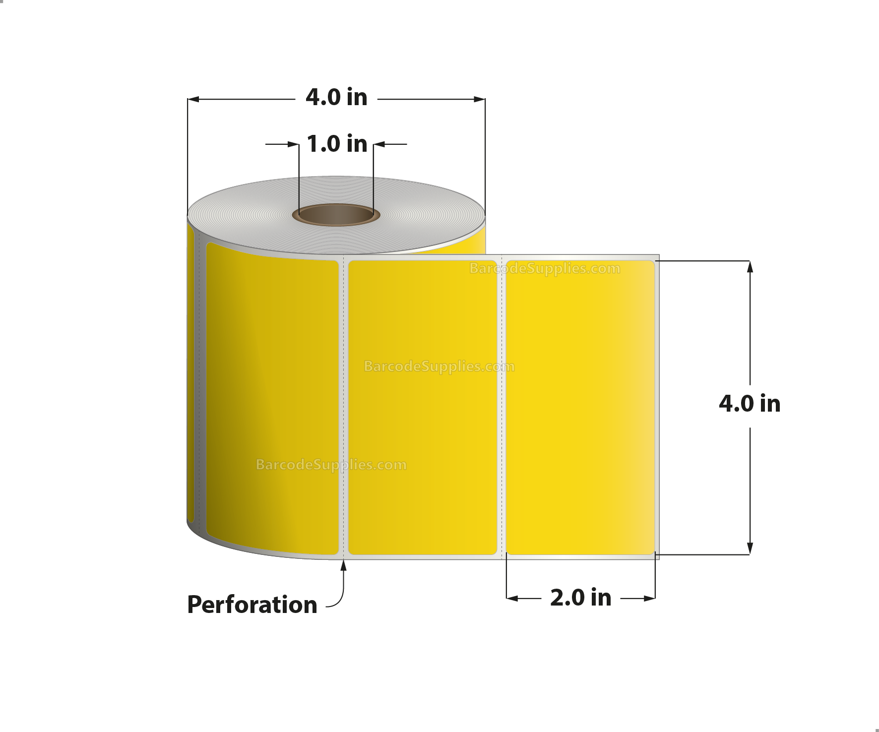 4 x 2 Direct Thermal Yellow Labels With Acrylic Adhesive - Perforated - 735 Labels Per Roll - Carton Of 12 Rolls - 8820 Labels Total - MPN: RD-4-2-735-YL