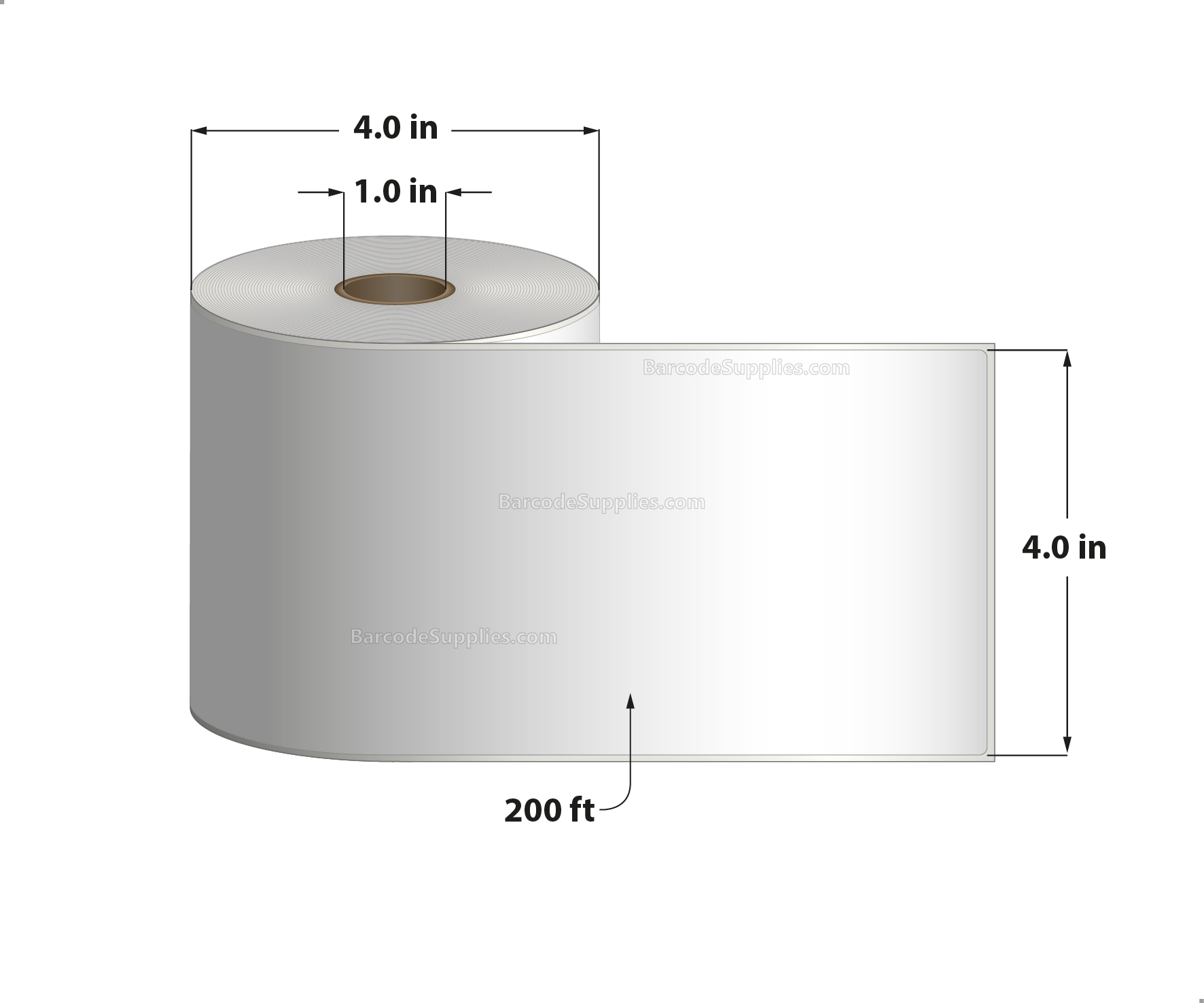 4 x 200' Direct Thermal White Labels With Acrylic Adhesive - Perforated - 1 Labels Per Roll - Carton Of 12 Rolls - 12 Labels Total - MPN: RD-4-200-1-1*