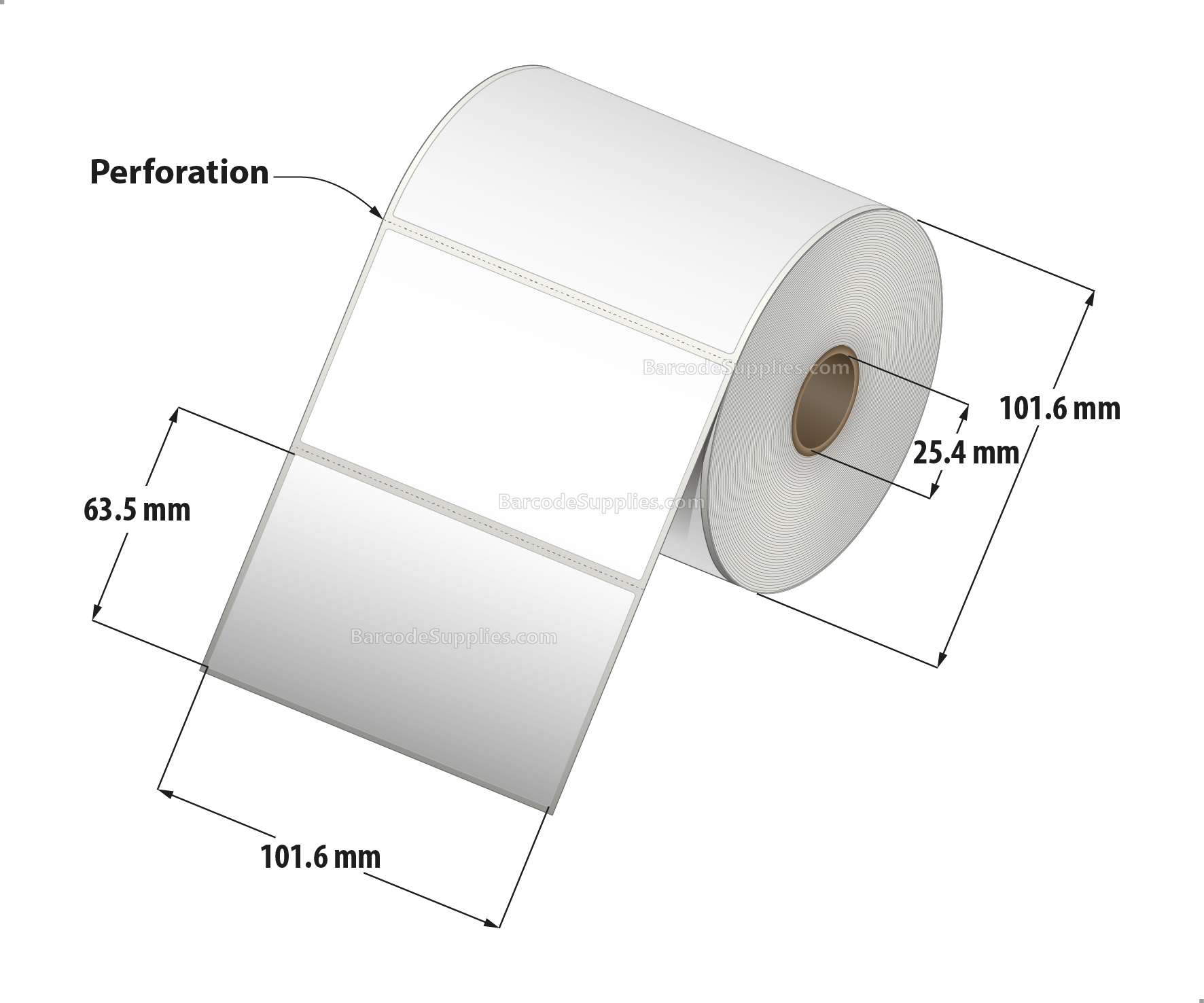 4 x 2.5 Direct Thermal White Labels With Rubber Adhesive - Perforated - 600 Labels Per Roll - Carton Of 12 Rolls - 7200 Labels Total - MPN: RDT4-400250-1P