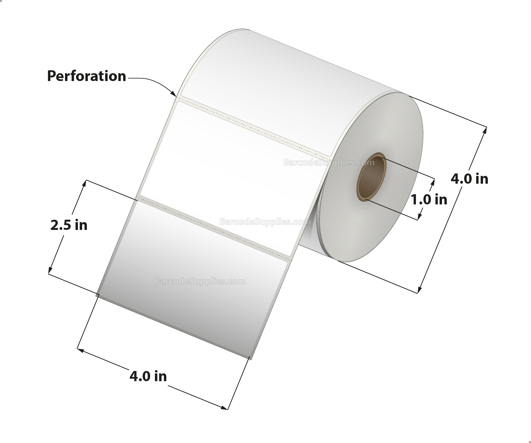 4 x 2.5 Direct Thermal White Labels With Rubber Adhesive - Perforated - 600 Labels Per Roll - Carton Of 12 Rolls - 7200 Labels Total - MPN: RDT4-400250-1P