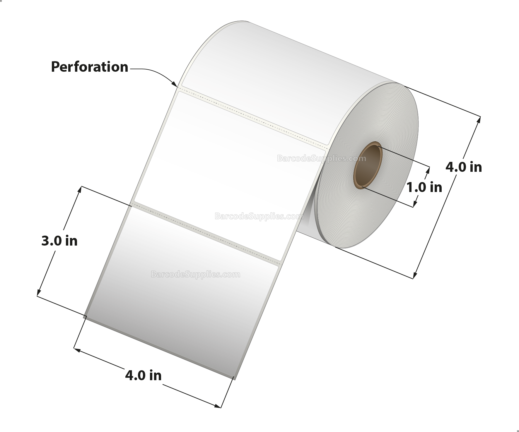 4 x 3 Direct Thermal White Labels With Rubber Adhesive - Perforated - 500 Labels Per Roll - Carton Of 12 Rolls - 6000 Labels Total - MPN: RDT4-400300-1P