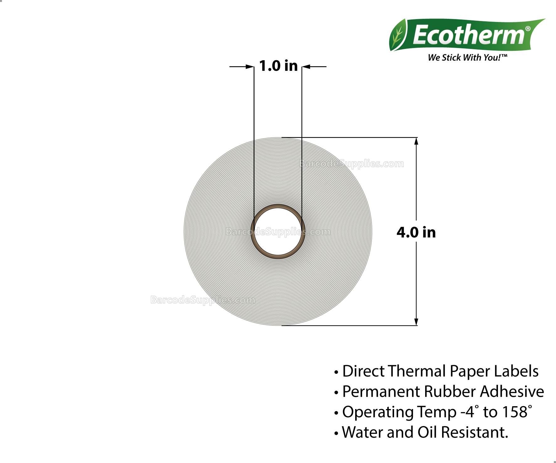 4 x 3 Direct Thermal White Labels With Rubber Adhesive - Perforated - 525 Labels Per Roll - Carton Of 4 Rolls - 2100 Labels Total - MPN: ECOTHERM14128-4