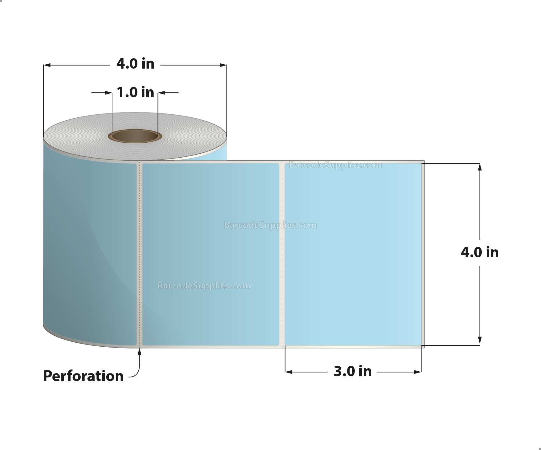 4 x 3 Direct Thermal Blue Labels With Acrylic Adhesive - Perforated - 500 Labels Per Roll - Carton Of 12 Rolls - 6000 Labels Total - MPN: RD-4-3-500-BL