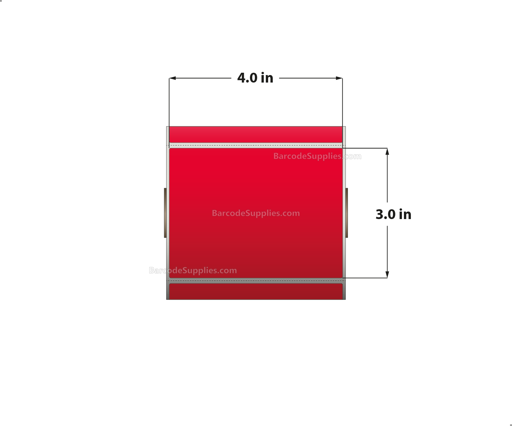 4 x 3 Direct Thermal Red Labels With Acrylic Adhesive - Perforated - 500 Labels Per Roll - Carton Of 12 Rolls - 6000 Labels Total - MPN: RD-4-3-500-RD