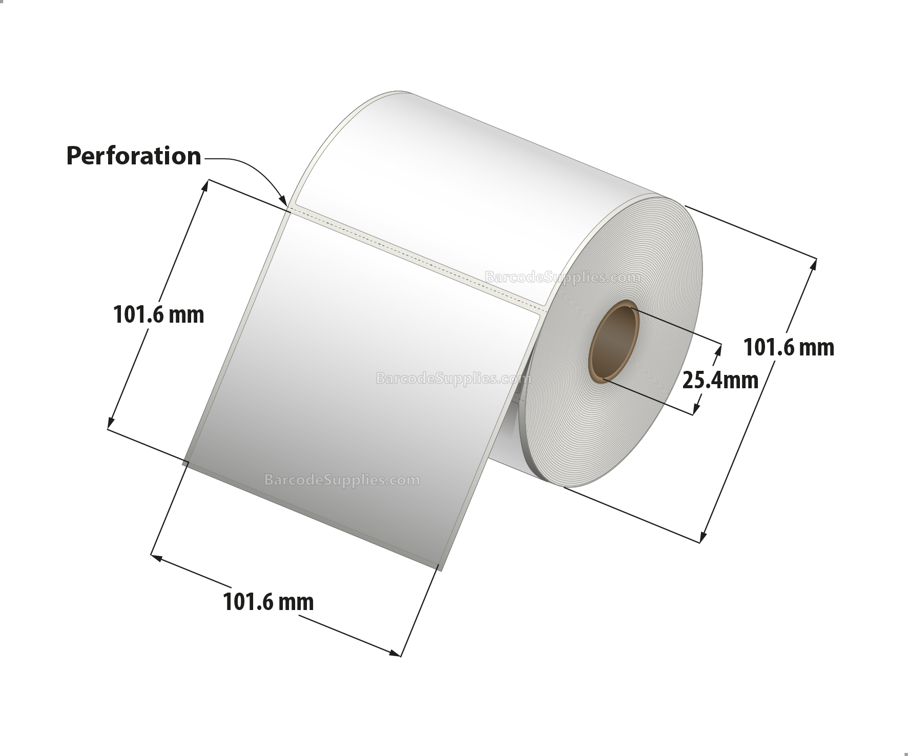 4 x 4 Thermal Transfer White Labels With Permanent Acrylic Adhesive - Perforated - 375 Labels Per Roll - Carton Of 4 Rolls - 1500 Labels Total - MPN: TH44-14PTT