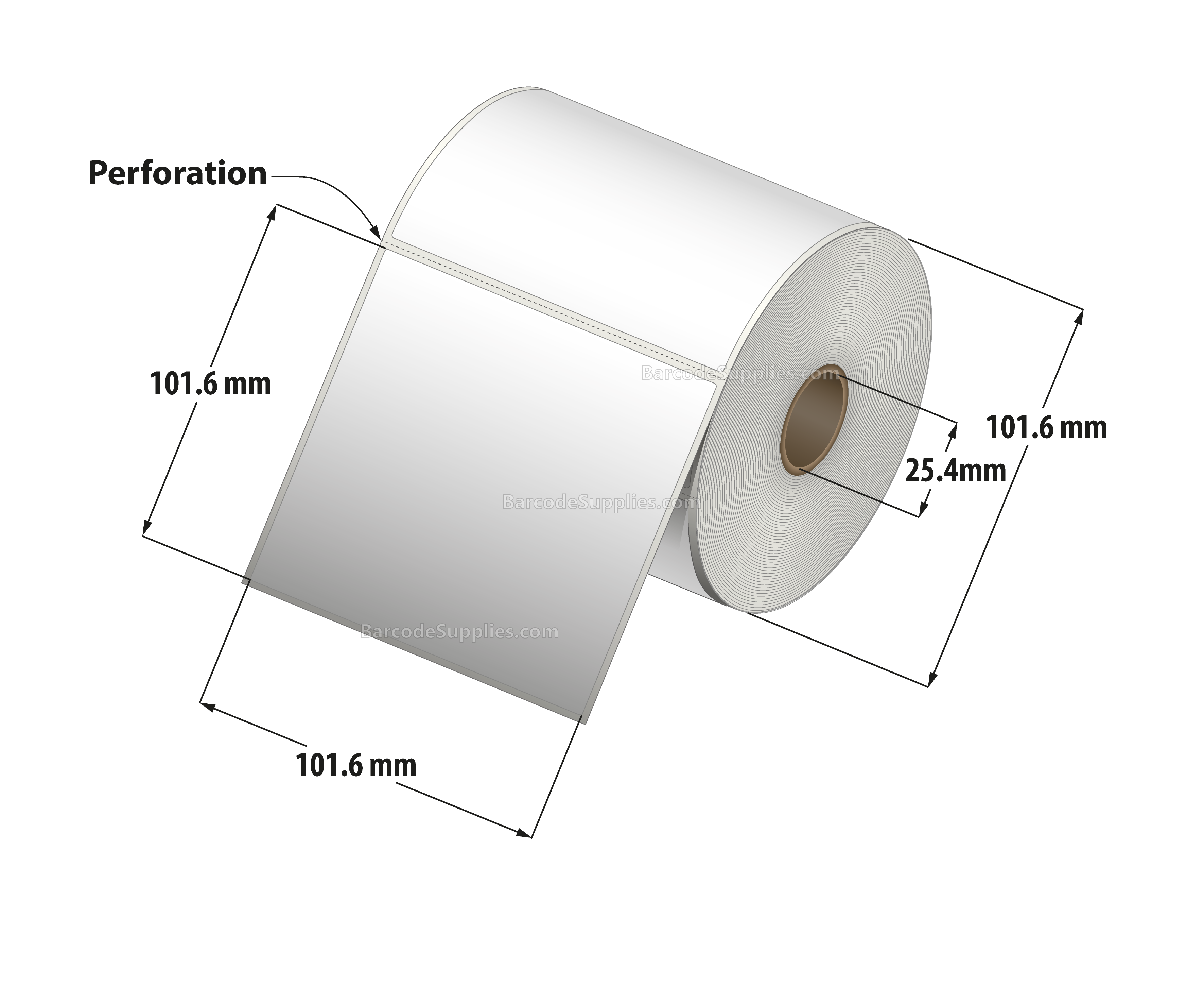 4 x 4 Direct Thermal White Labels With Acrylic Adhesive - Perforated - 380 Labels Per Roll - Carton Of 12 Rolls - 4560 Labels Total - MPN: RD-4-4-380-1 - BarcodeSource, Inc.