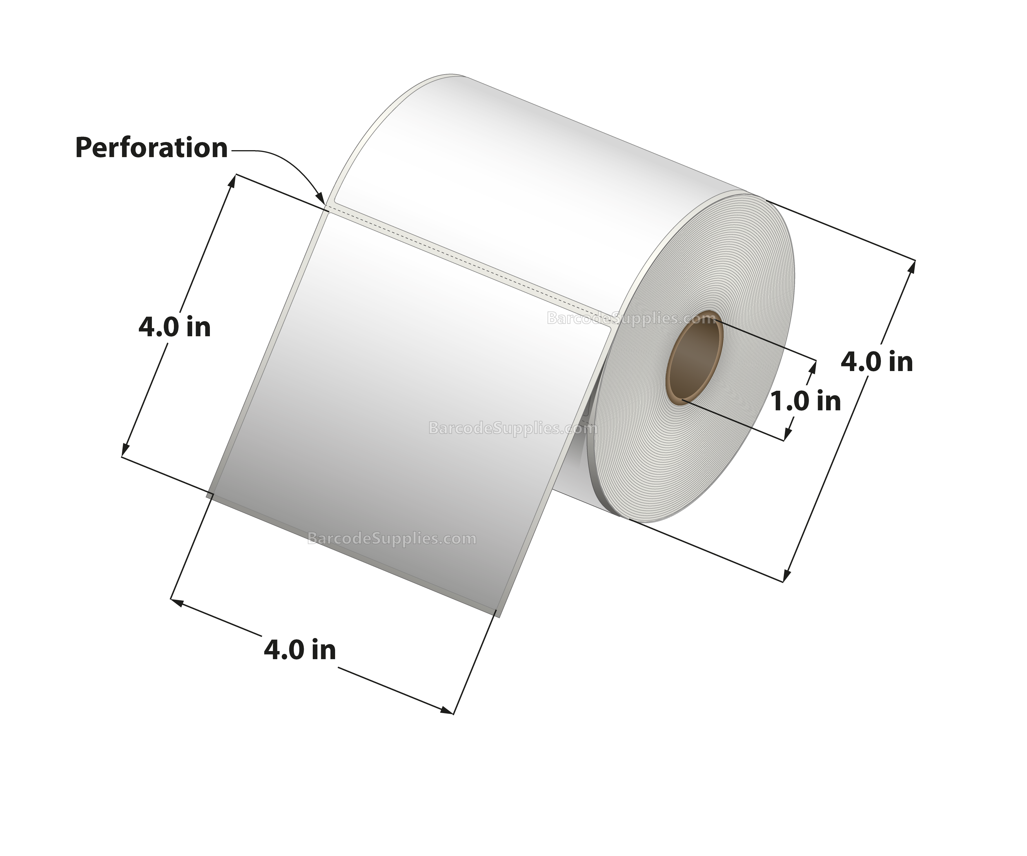 4 x 4 Thermal Transfer White Labels With Permanent Adhesive - Perforated - 380 Labels Per Roll - Carton Of 12 Rolls - 4560 Labels Total - MPN: RT-4-4-380-1 - BarcodeSource, Inc.