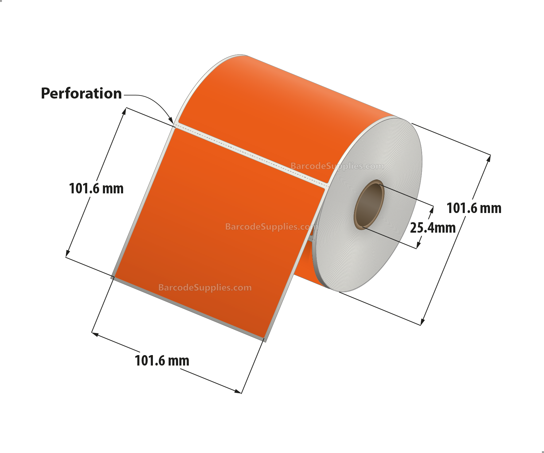 4 x 4 Direct Thermal Orange Labels With Acrylic Adhesive - Perforated - 380 Labels Per Roll - Carton Of 12 Rolls - 4560 Labels Total - MPN: RD-4-4-380-OR