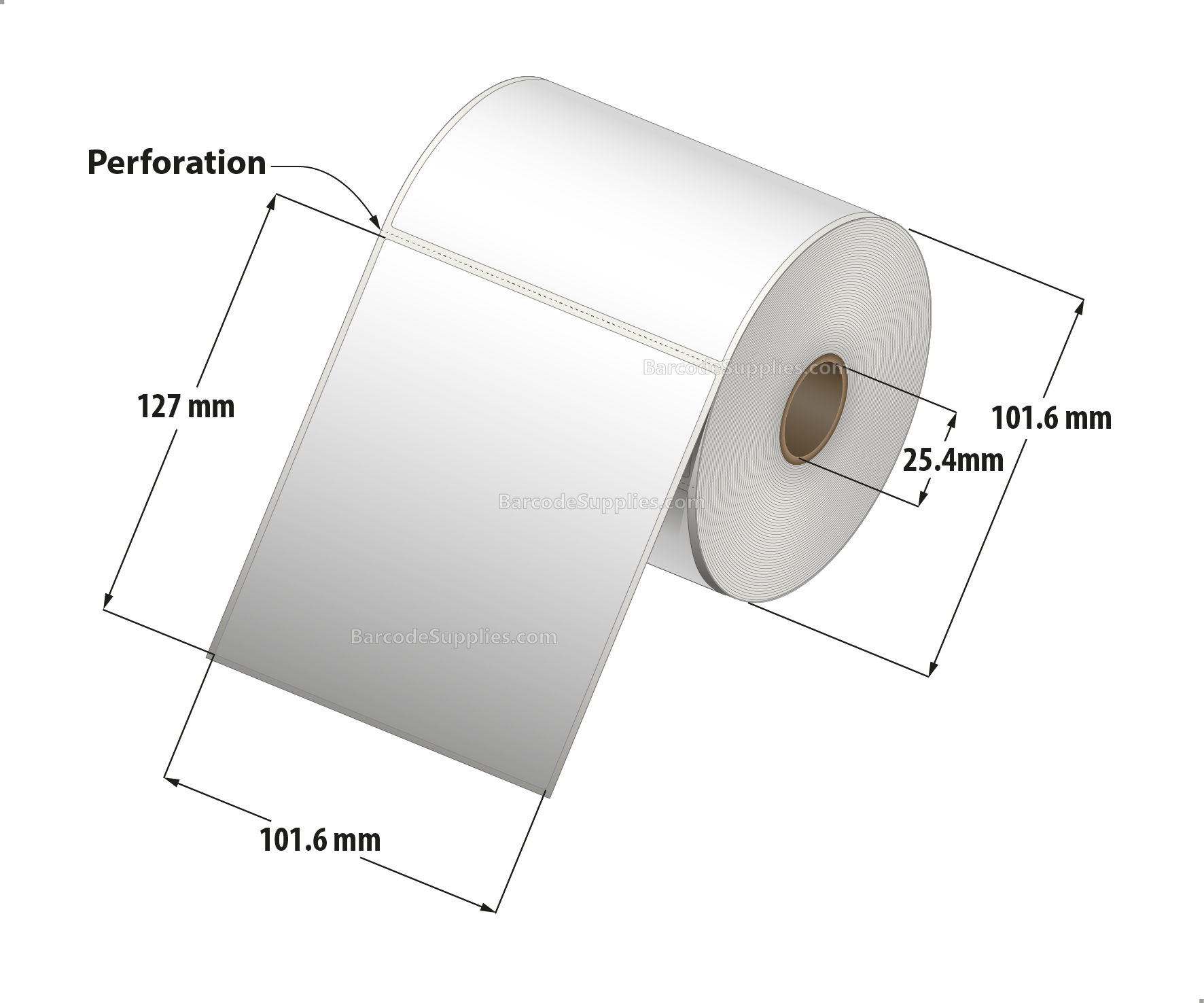 4 x 5 Thermal Transfer White Labels With Rubber Adhesive - Perforated - 305 Labels Per Roll - Carton Of 12 Rolls - 3660 Labels Total - MPN: RTT4-400500-1P