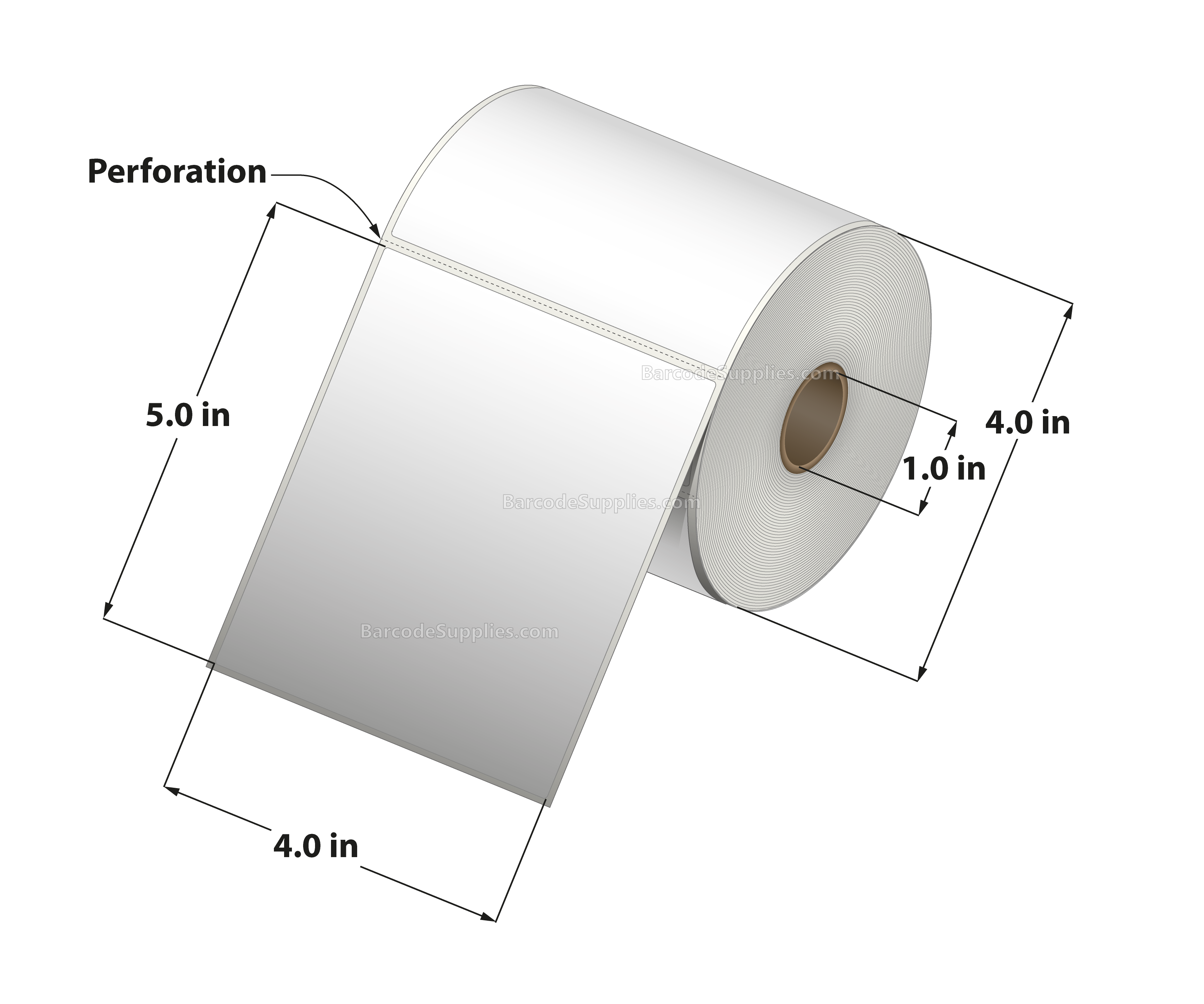 4 x 5 Direct Thermal White Labels With Acrylic Adhesive - Perforated - 350 Labels Per Roll - Carton Of 12 Rolls - 4200 Labels Total - MPN: RD-4-5-350-1 - BarcodeSource, Inc.