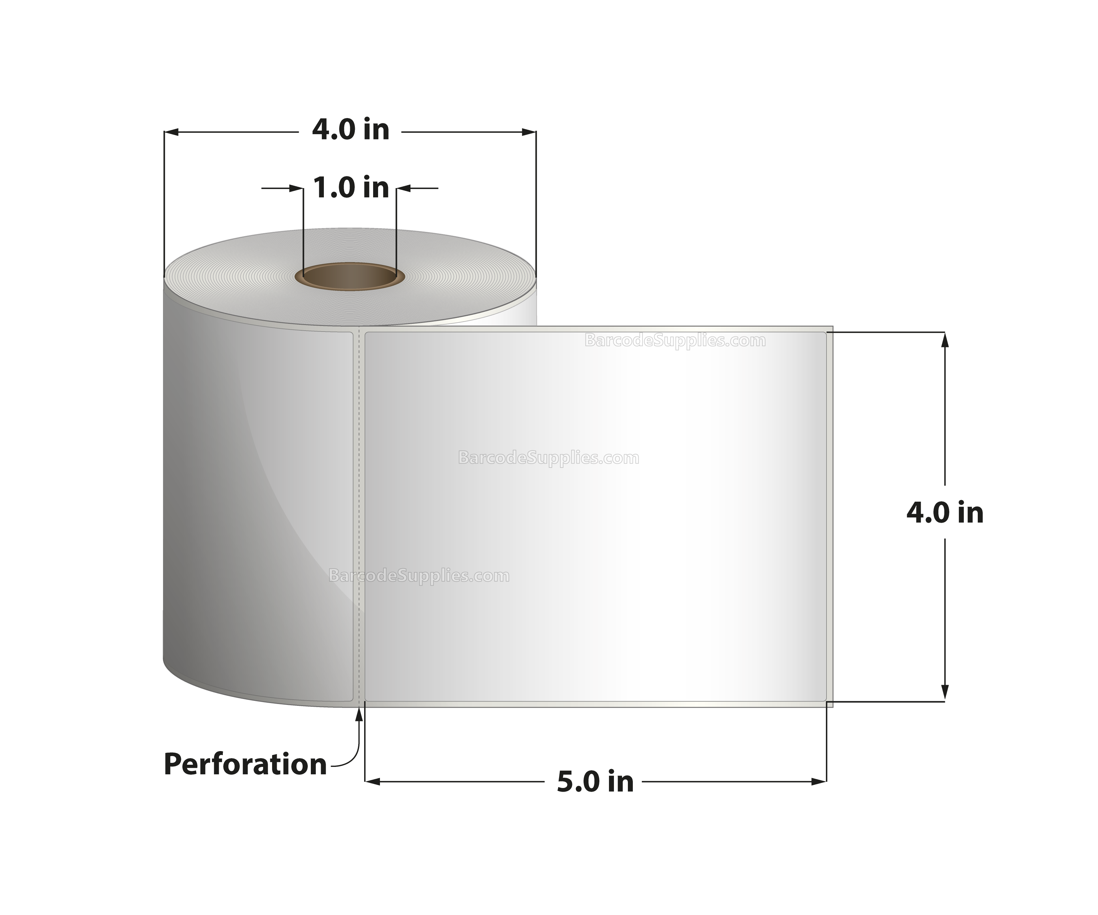 4 x 5 Direct Thermal White Labels With Acrylic Adhesive - Perforated - 350 Labels Per Roll - Carton Of 12 Rolls - 4200 Labels Total - MPN: RD-4-5-350-1 - BarcodeSource, Inc.