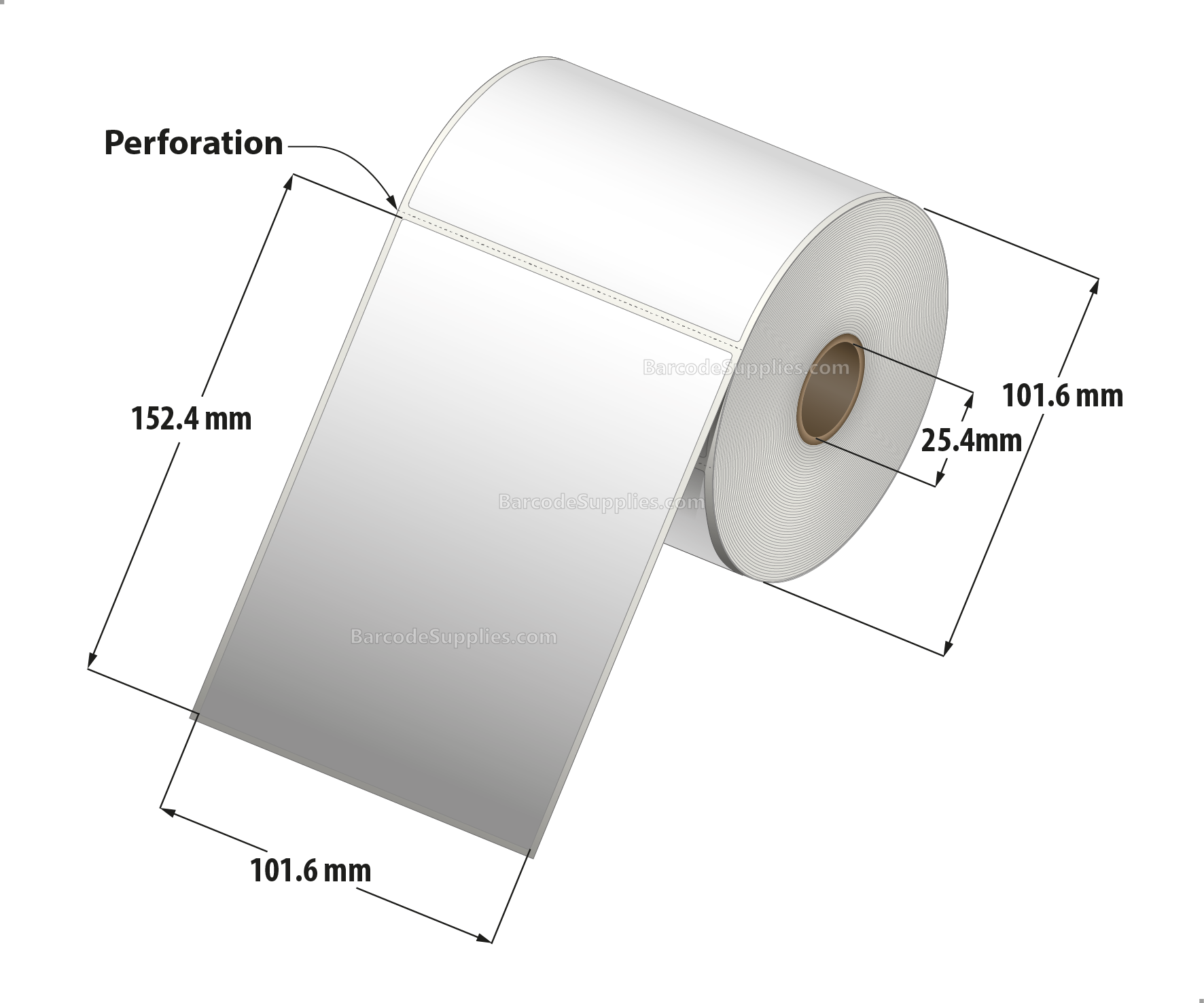 4 x 6 Thermal Transfer White Labels With Permanent Acrylic Adhesive - Perforated - 250 Labels Per Roll - Carton Of 4 Rolls - 1000 Labels Total - MPN: TH46-14PTT