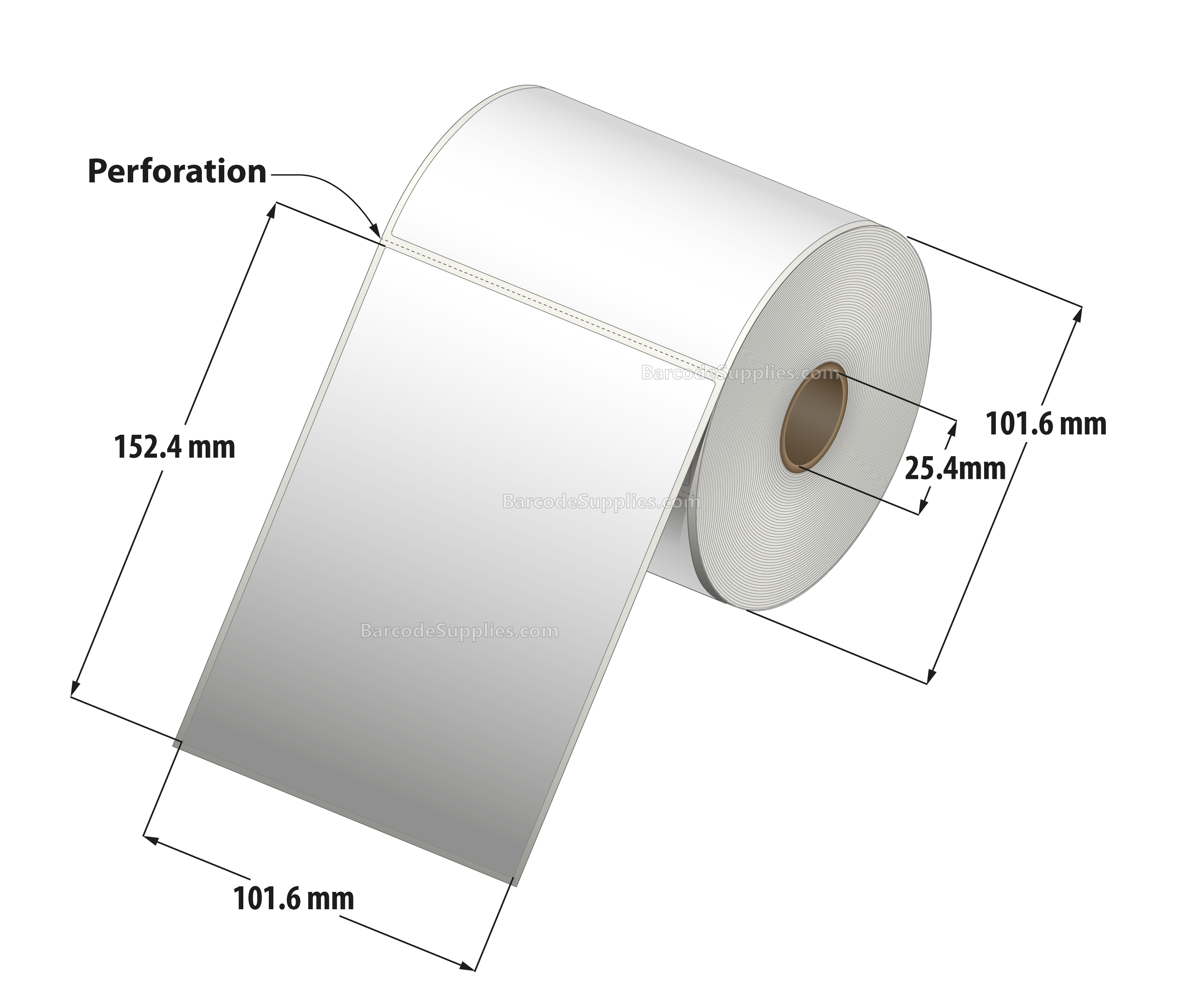 4 x 6 Thermal Transfer White Labels With Removable Adhesive - Perforated - 250 Labels Per Roll - Carton Of 12 Rolls - 3000 Labels Total - MPN: RE-4-6-250-1 - BarcodeSource, Inc.