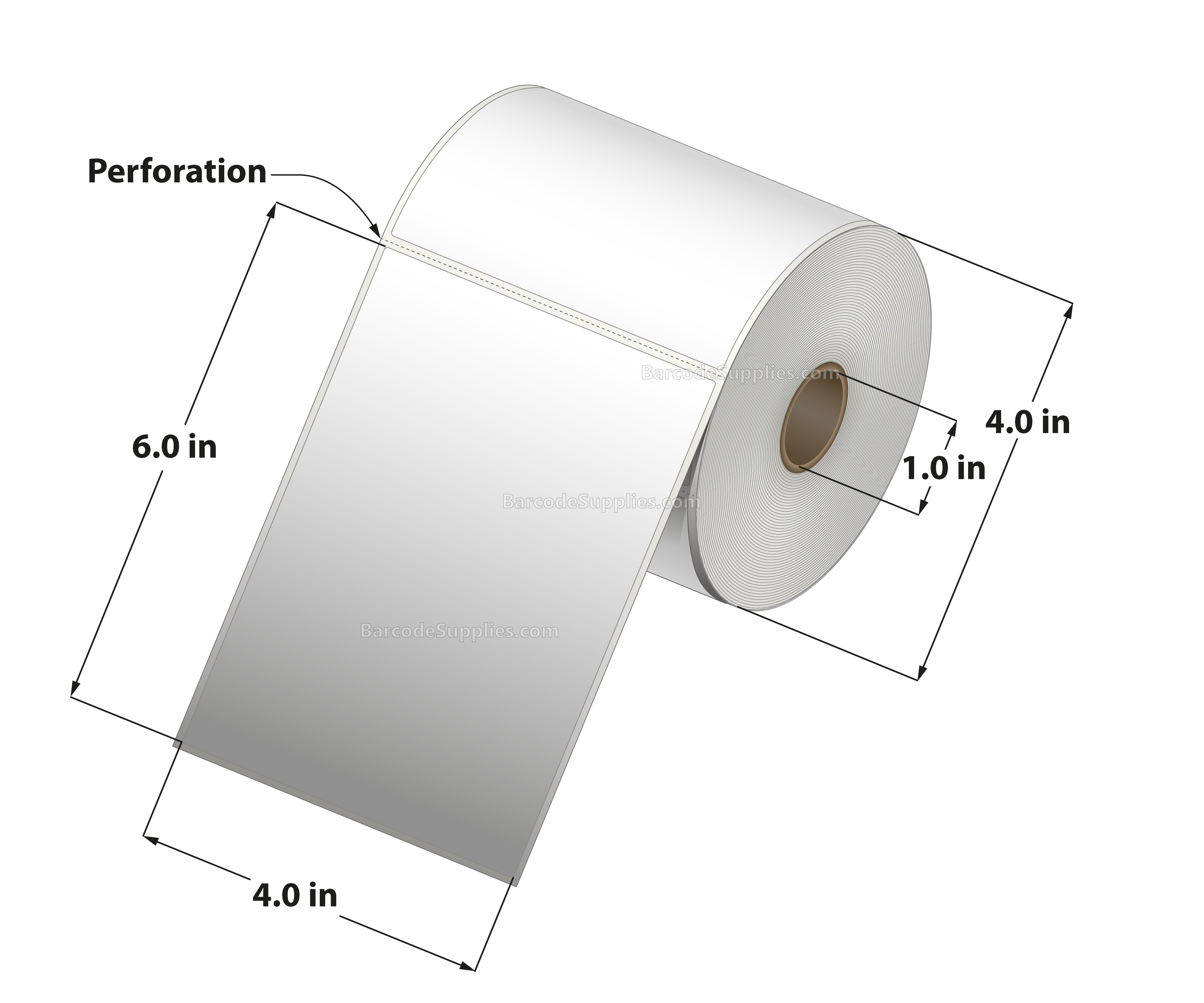 4 x 6 Direct Thermal White Labels With Acrylic Adhesive - Perforated - 250 Labels Per Roll - Carton Of 12 Rolls - 3000 Labels Total - MPN: RD-4-6-250-1 - BarcodeSource, Inc.