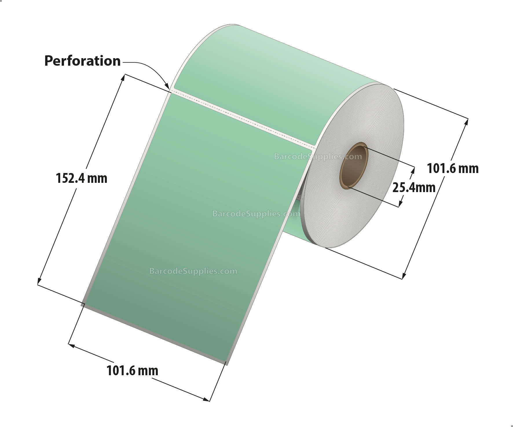 4 x 6 Direct Thermal Green Labels With Acrylic Adhesive - Perforated - 250 Labels Per Roll - Carton Of 12 Rolls - 3000 Labels Total - MPN: RD-4-6-250-GR