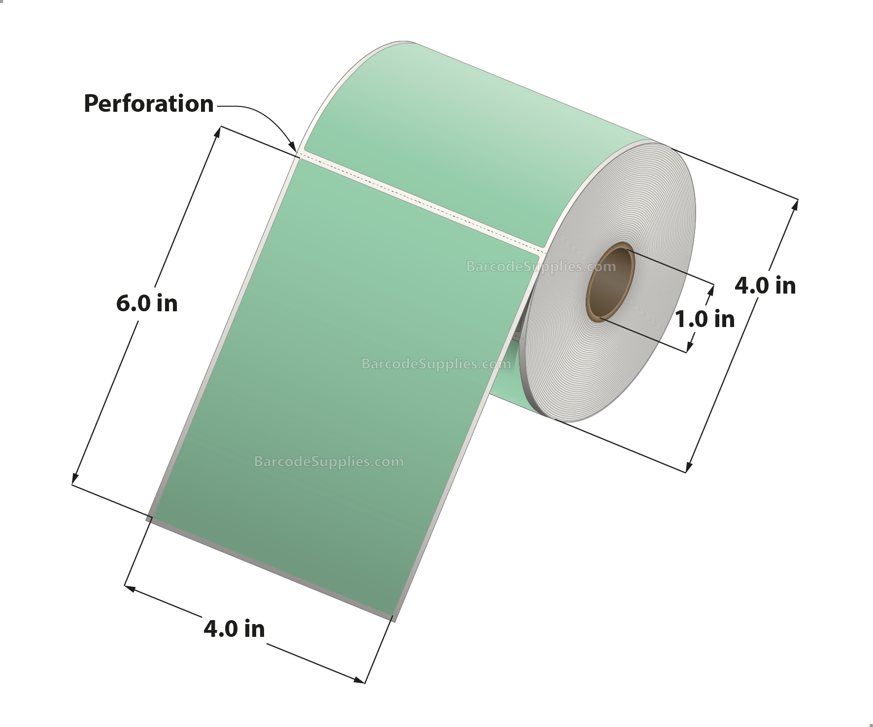4 x 6 Direct Thermal Green Labels With Acrylic Adhesive - Perforated - 250 Labels Per Roll - Carton Of 12 Rolls - 3000 Labels Total - MPN: RD-4-6-250-GR