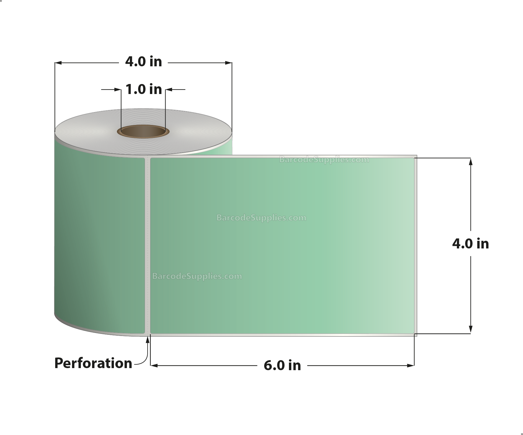 4 x 6 Thermal Transfer 345 Green Labels With Permanent Adhesive - Perforated - 250 Labels Per Roll - Carton Of 12 Rolls - 3000 Labels Total - MPN: RFC-4-6-250-GR