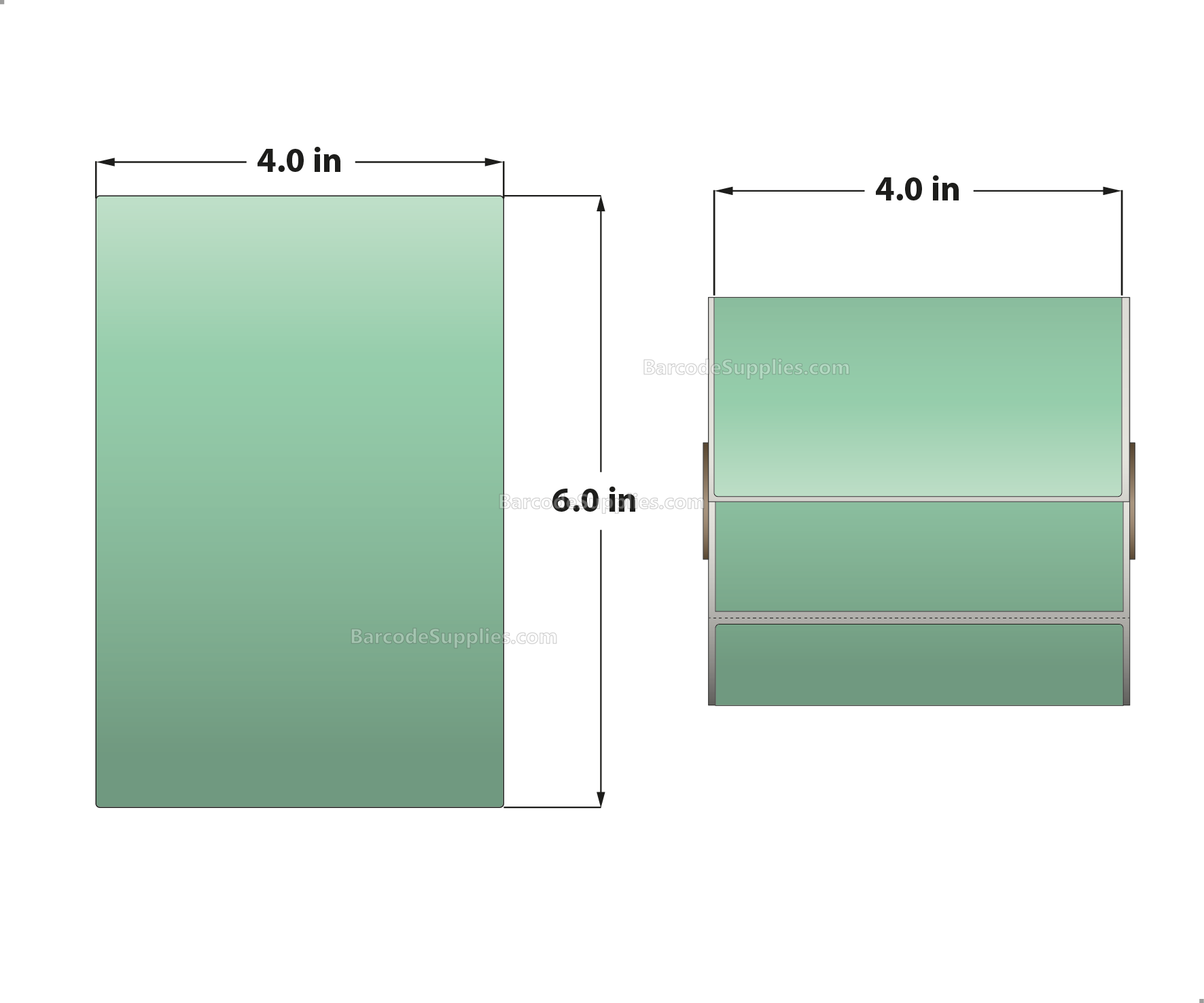 4 x 6 Thermal Transfer 345 Green Labels With Permanent Adhesive - Perforated - 250 Labels Per Roll - Carton Of 12 Rolls - 3000 Labels Total - MPN: RFC-4-6-250-GR