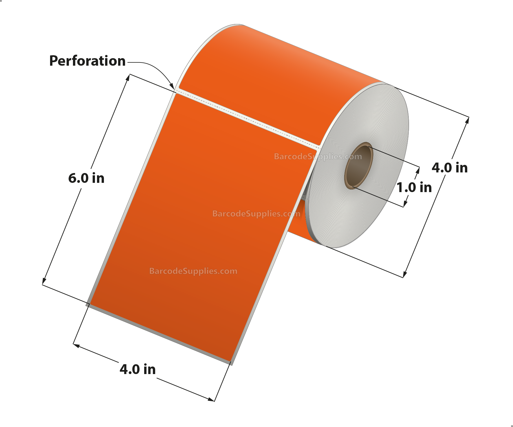 4 x 6 Direct Thermal Orange Labels With Acrylic Adhesive - Perforated - 250 Labels Per Roll - Carton Of 12 Rolls - 3000 Labels Total - MPN: RD-4-6-250-OR
