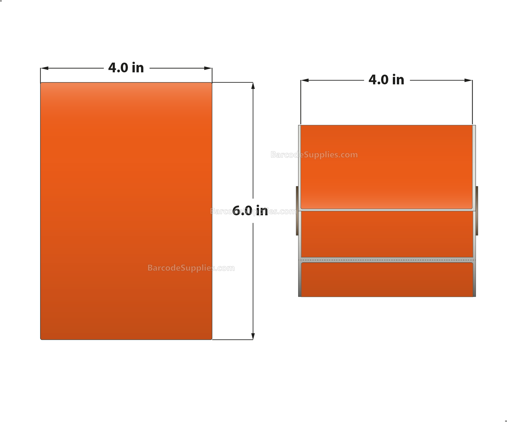 4 x 6 Direct Thermal Orange Labels With Acrylic Adhesive - Perforated - 250 Labels Per Roll - Carton Of 12 Rolls - 3000 Labels Total - MPN: RD-4-6-250-OR