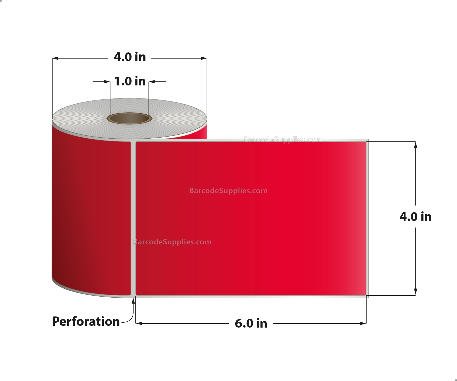 4 x 6 Thermal Transfer 032 Red Labels With Permanent Adhesive - Perforated - 250 Labels Per Roll - Carton Of 12 Rolls - 3000 Labels Total - MPN: RFC-4-6-250-RD