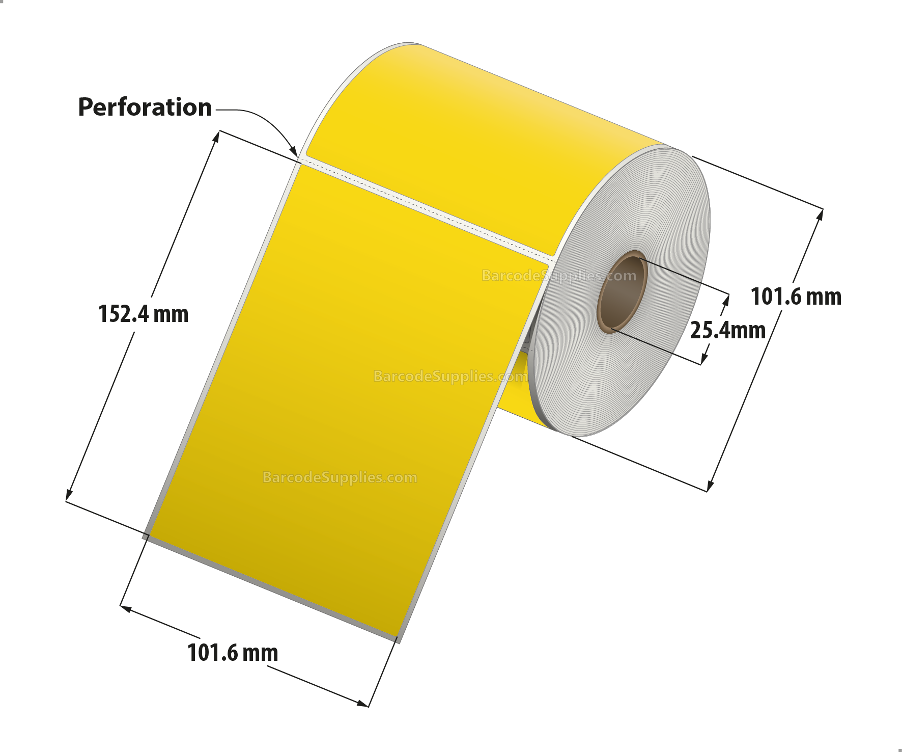 4 x 6 Direct Thermal Yellow Labels With Acrylic Adhesive - Perforated - 250 Labels Per Roll - Carton Of 12 Rolls - 3000 Labels Total - MPN: RD-4-6-250-YL