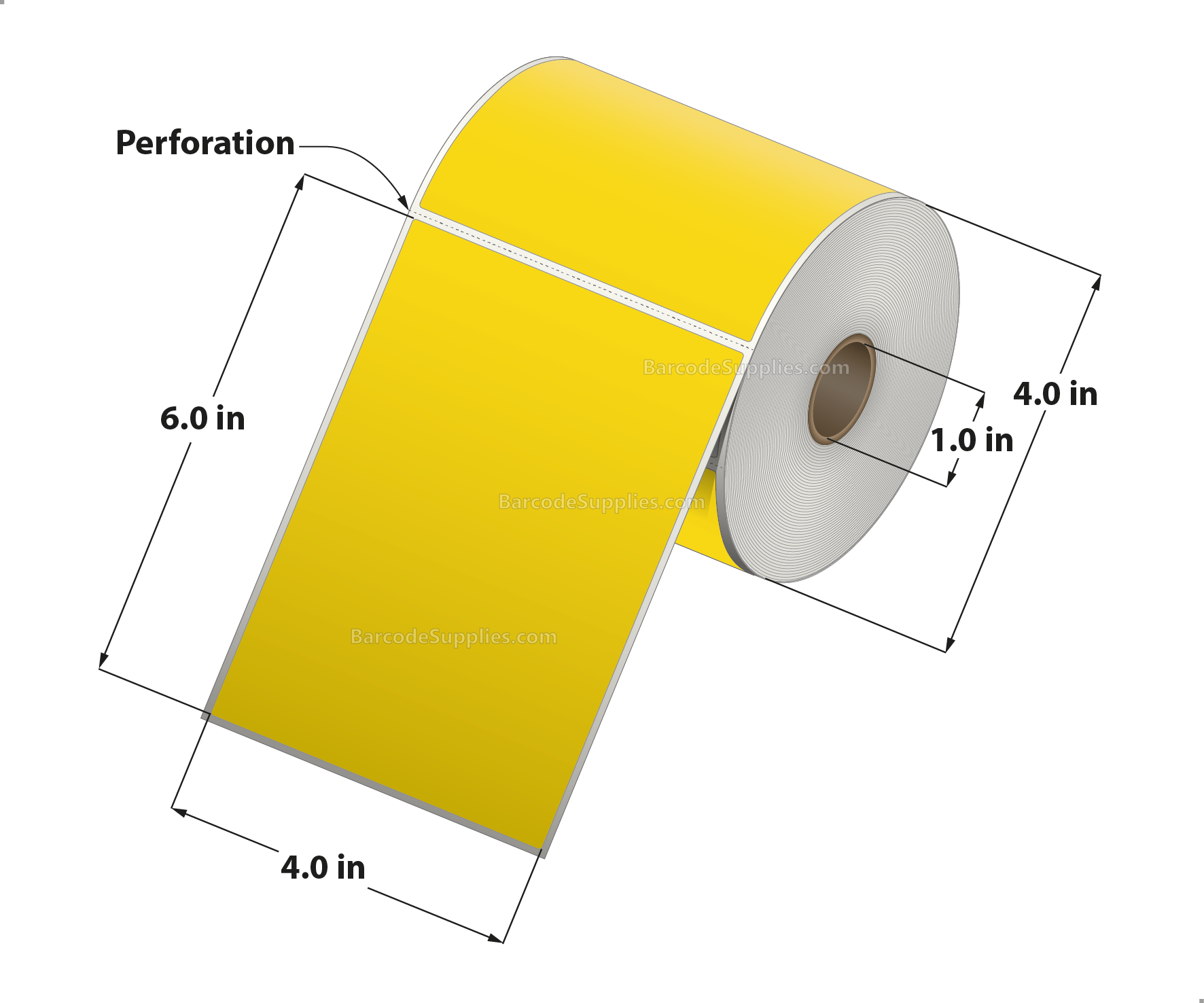 4 x 6 Thermal Transfer Pantone Yellow Labels With Permanent Adhesive - Perforated - 250 Labels Per Roll - Carton Of 12 Rolls - 3000 Labels Total - MPN: RFC-4-6-250-YL