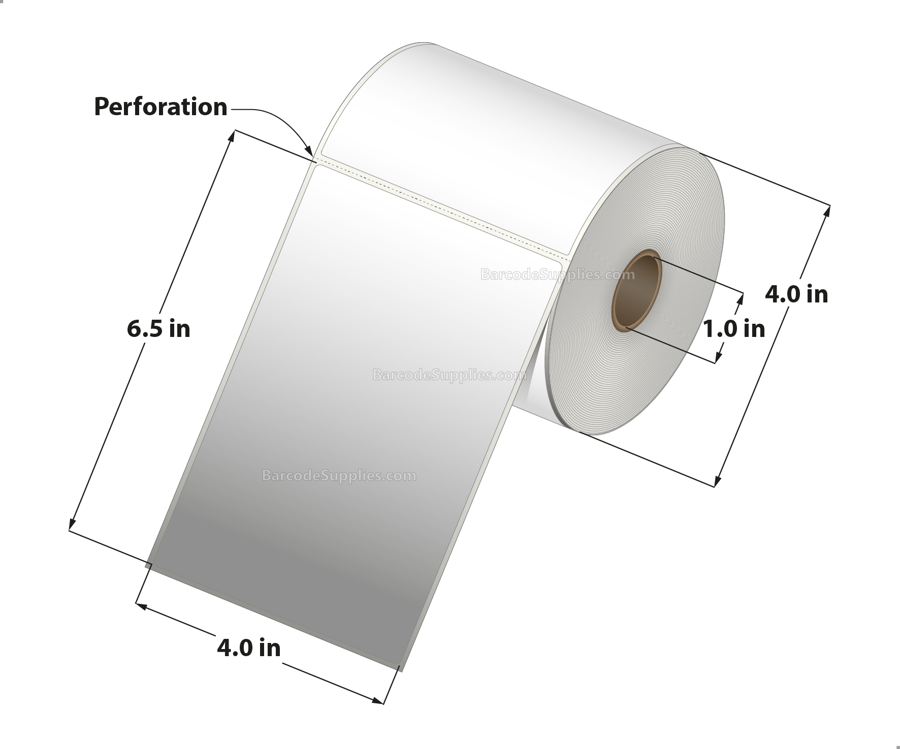 4 x 6.5 Thermal Transfer White Labels With Permanent Adhesive - Perforated - 230 Labels Per Roll - Carton Of 12 Rolls - 2760 Labels Total - MPN: RT-4-65-230-1