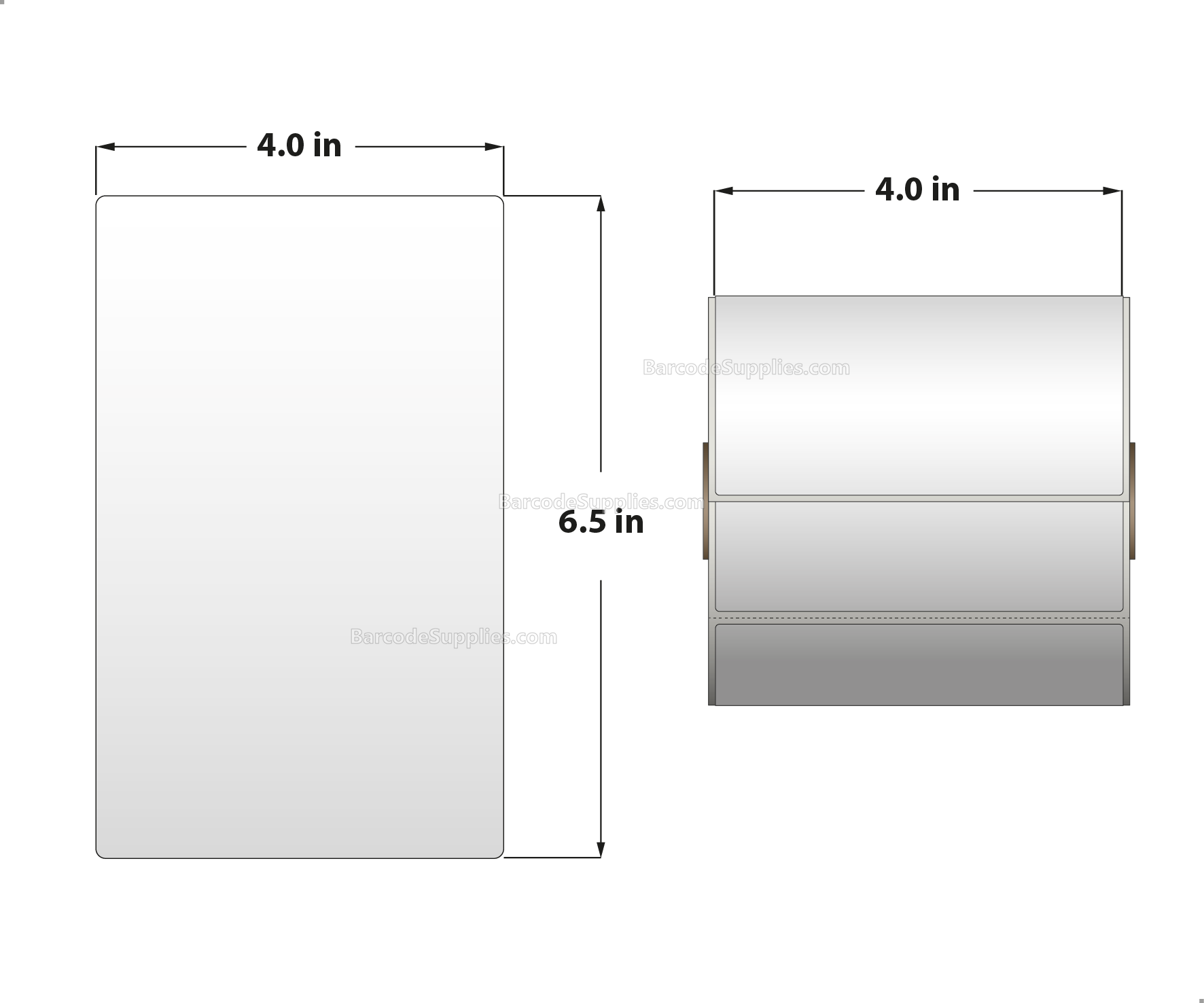 4 x 6.5 Thermal Transfer White Labels With Permanent Adhesive - Perforated - 230 Labels Per Roll - Carton Of 12 Rolls - 2760 Labels Total - MPN: RT-4-65-230-1