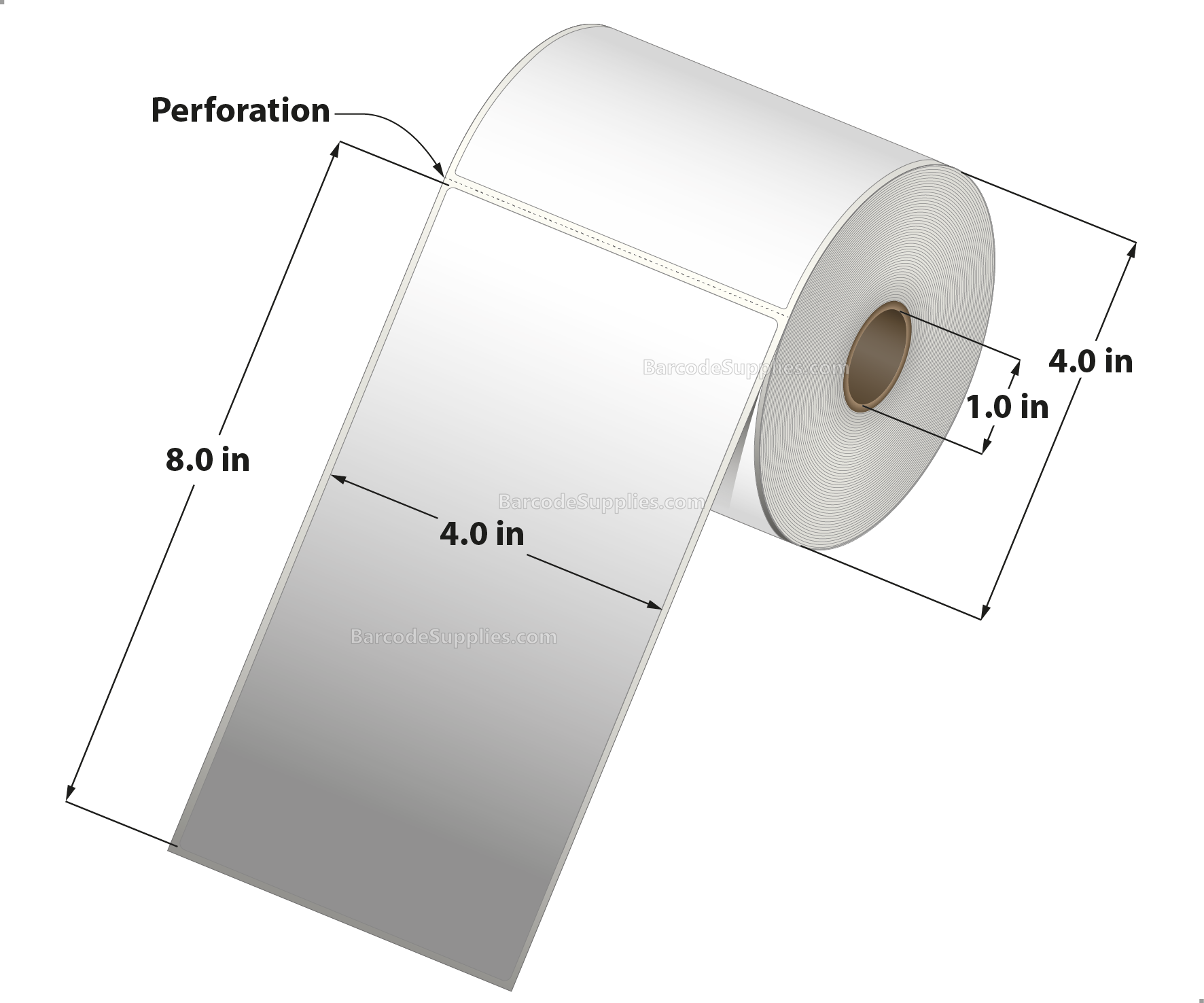 4 x 8 Direct Thermal White Labels With Acrylic Adhesive - Perforated - 200 Labels Per Roll - Carton Of 12 Rolls - 2400 Labels Total - MPN: RD-4-8-200-1